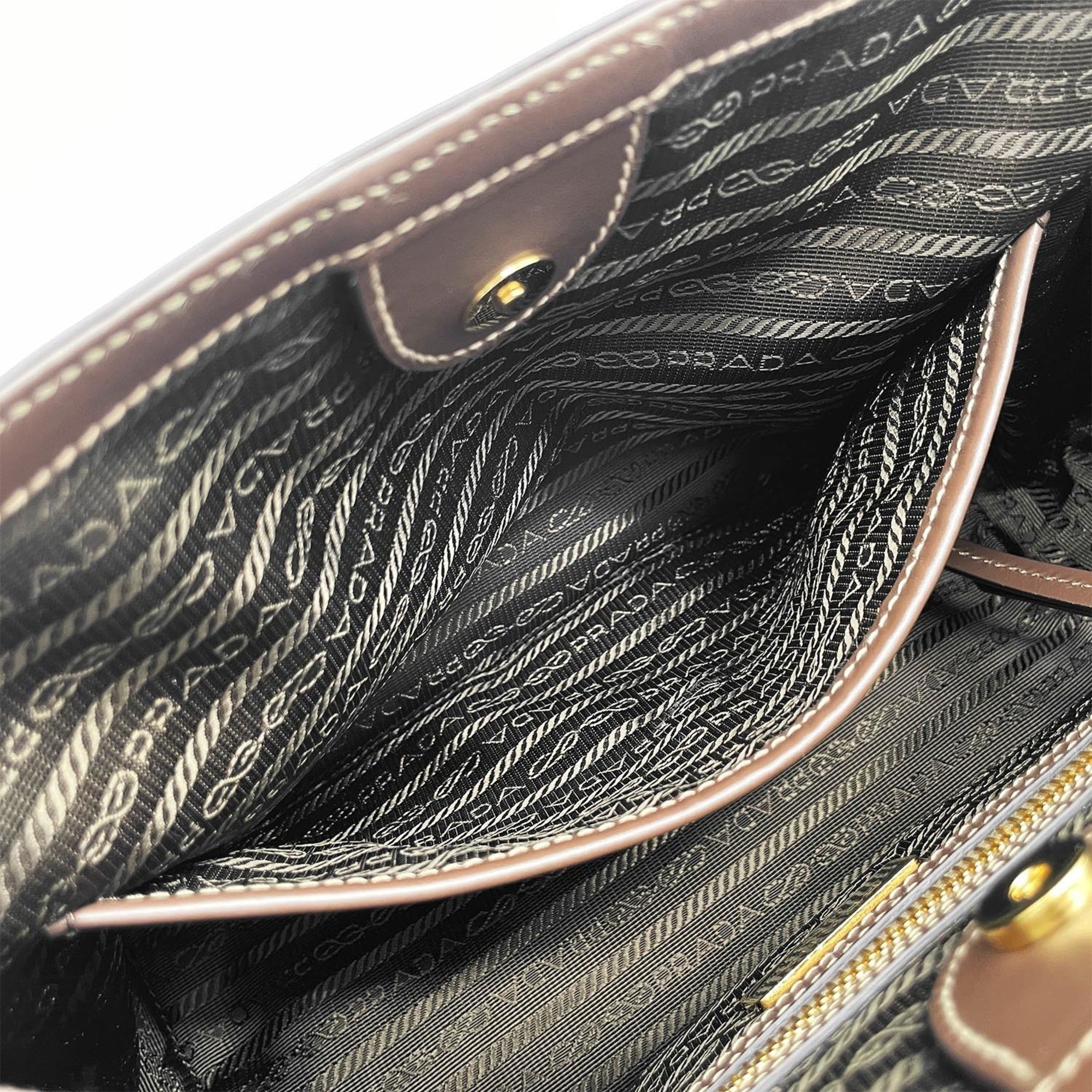 Prada Brown Canvas Leather Shoulder Bag (Pre-Owned)