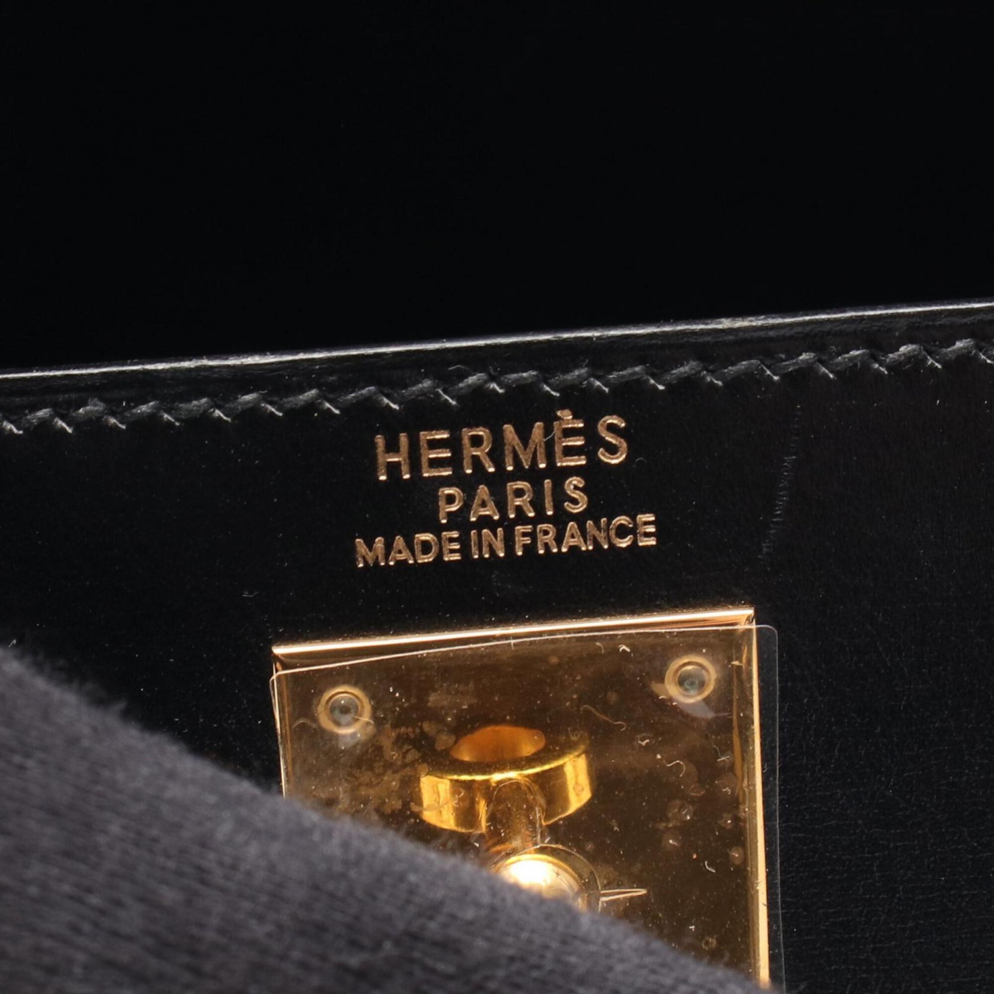 Hermes Black Box Calf Leather Handbag (Pre-Owned)