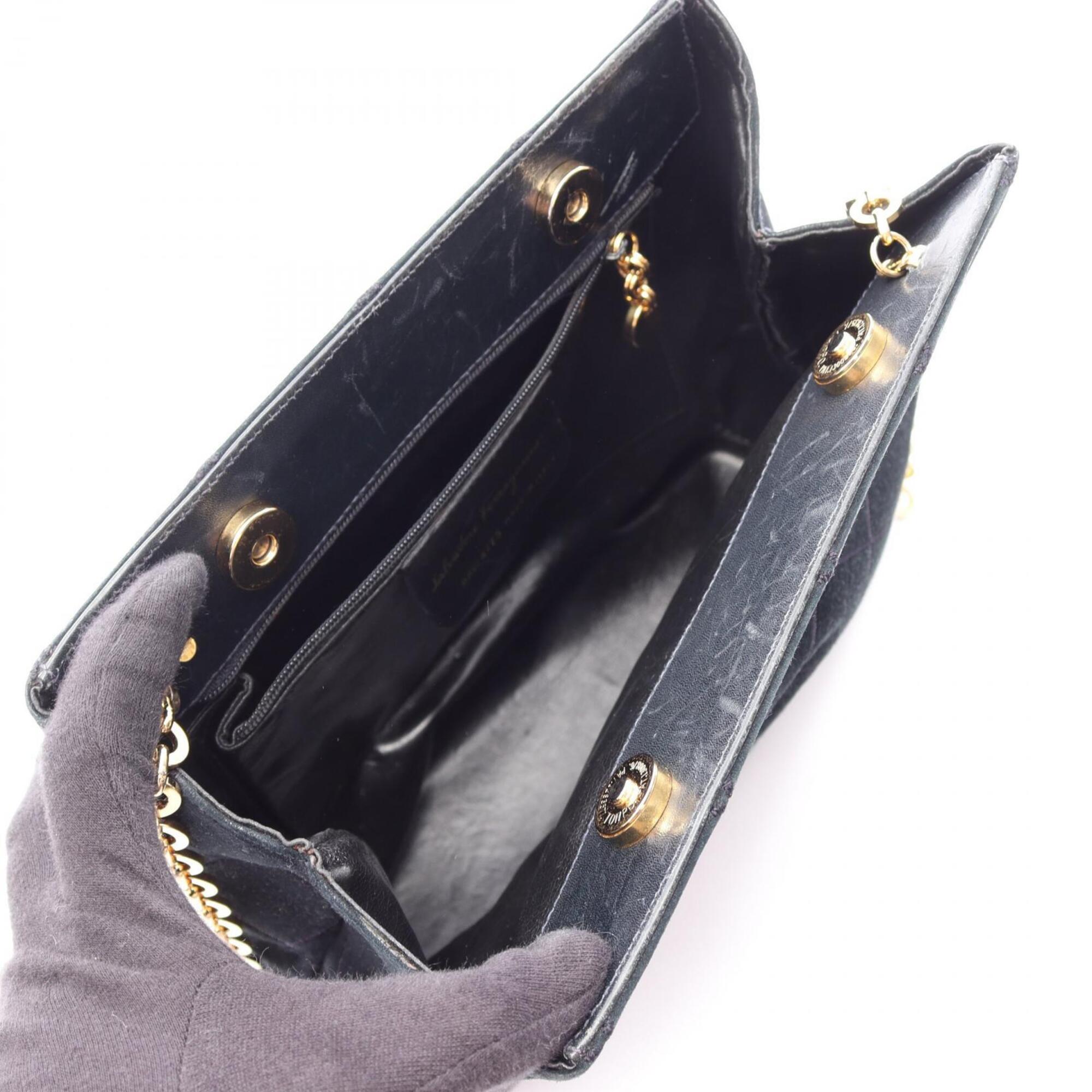 Salvatore Ferragamo Black Leather Suede Handbag Shoulder Bag (Pre-Owned)