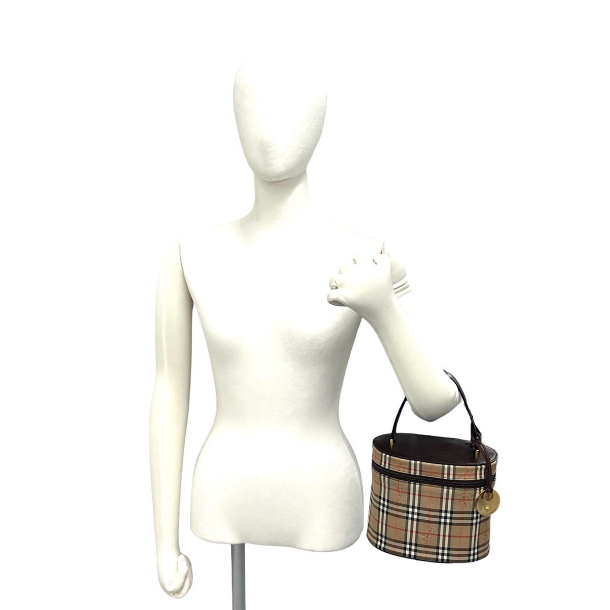 Burberry Beige Brown Leather Canvas Handbag (Pre-Owned)