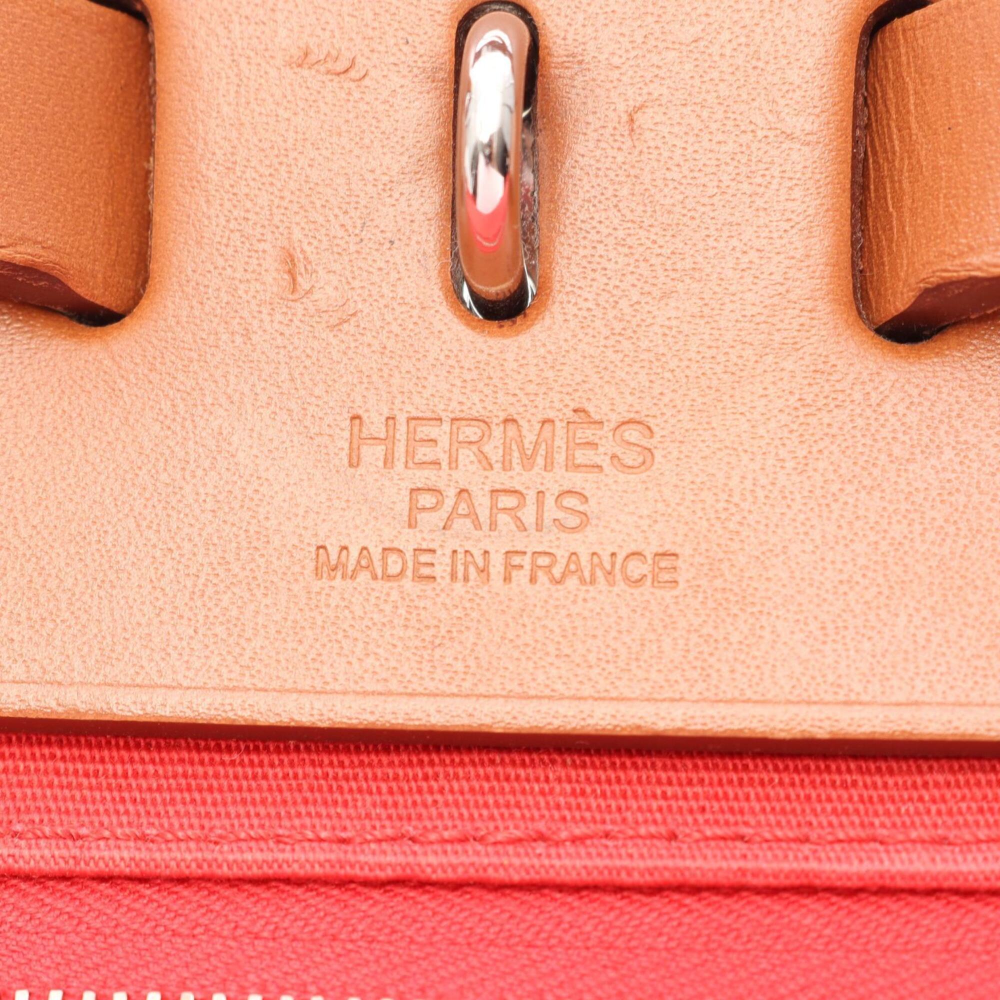 Hermes Brown Red Color Rose Jaipur Canvas Leather Handbag (Pre-Owned)