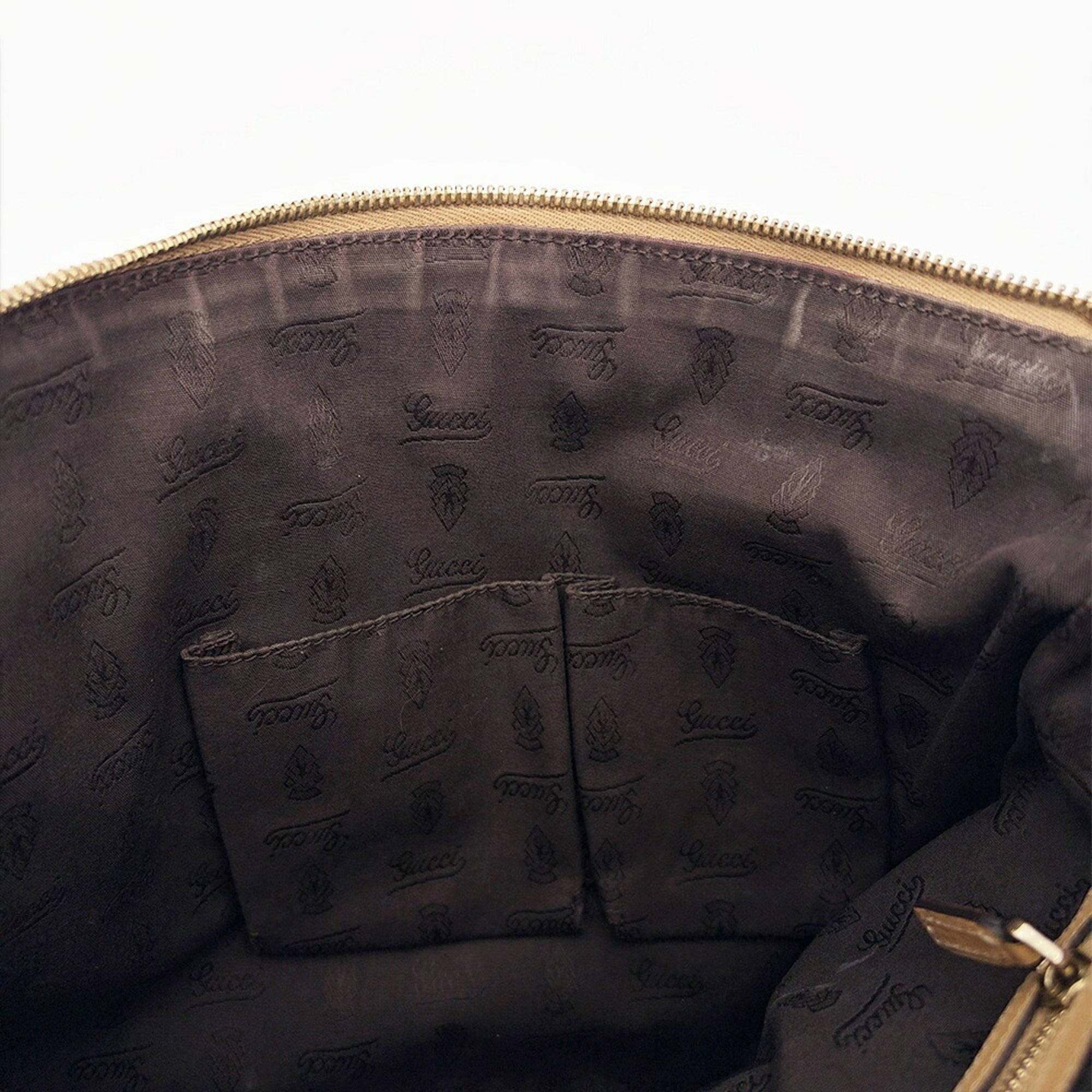 Gucci Beige Brown Canvas Leather Shoulder Bag (Pre-Owned)