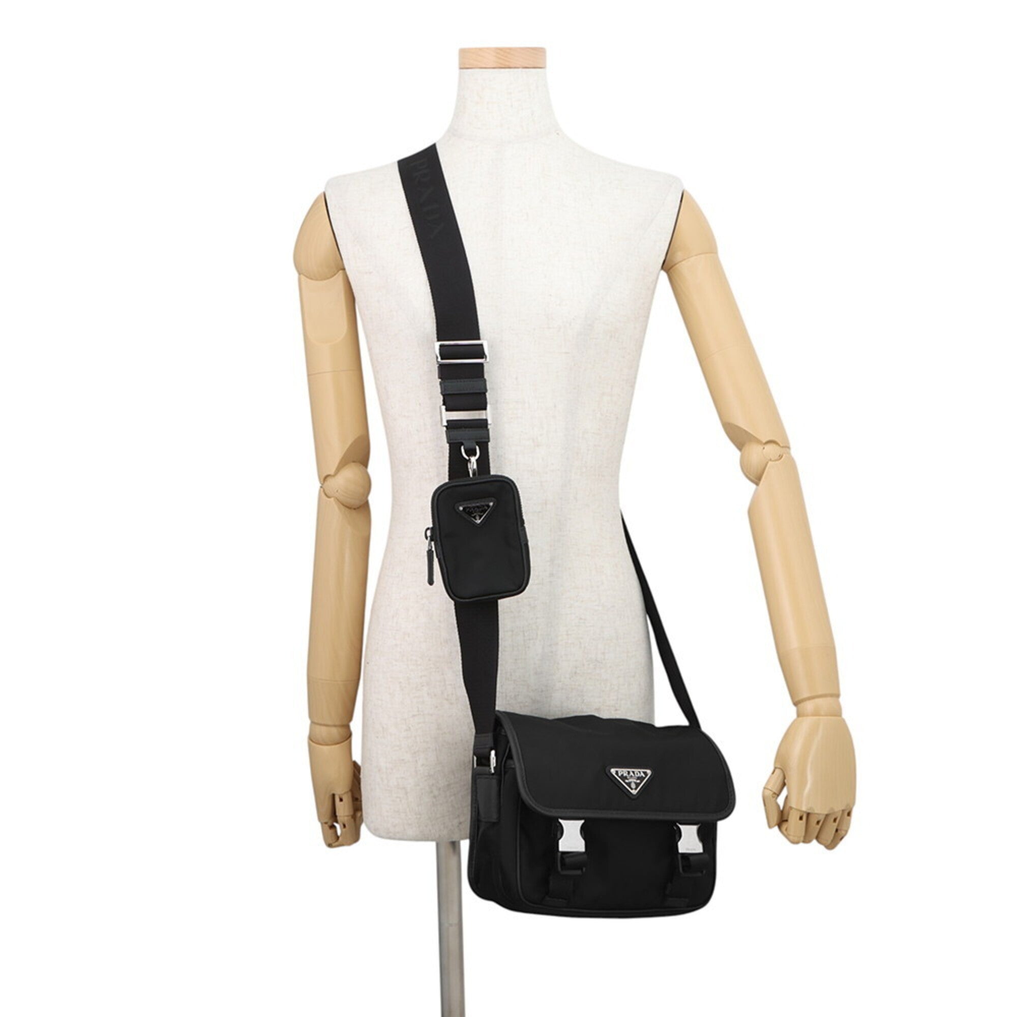 Prada Black Nylon Leather Handbag Pouch Shoulder Bag (Pre-Owned)