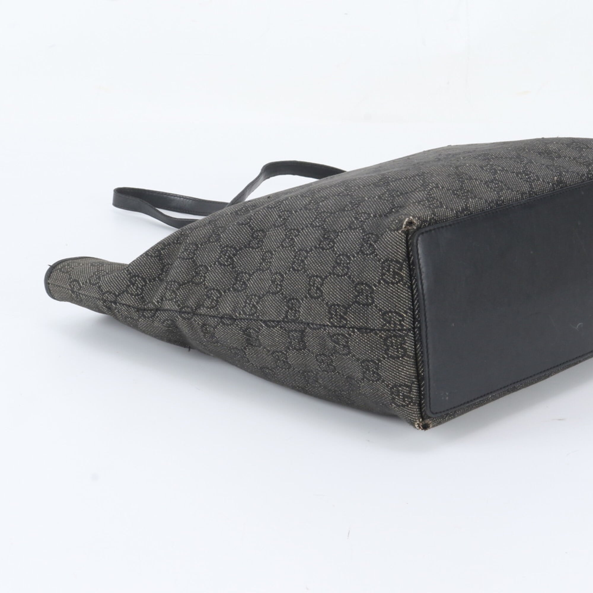 Gucci Black Leather Canvas Handbag Shoulder Bag Tote Bag (Pre-Owned)
