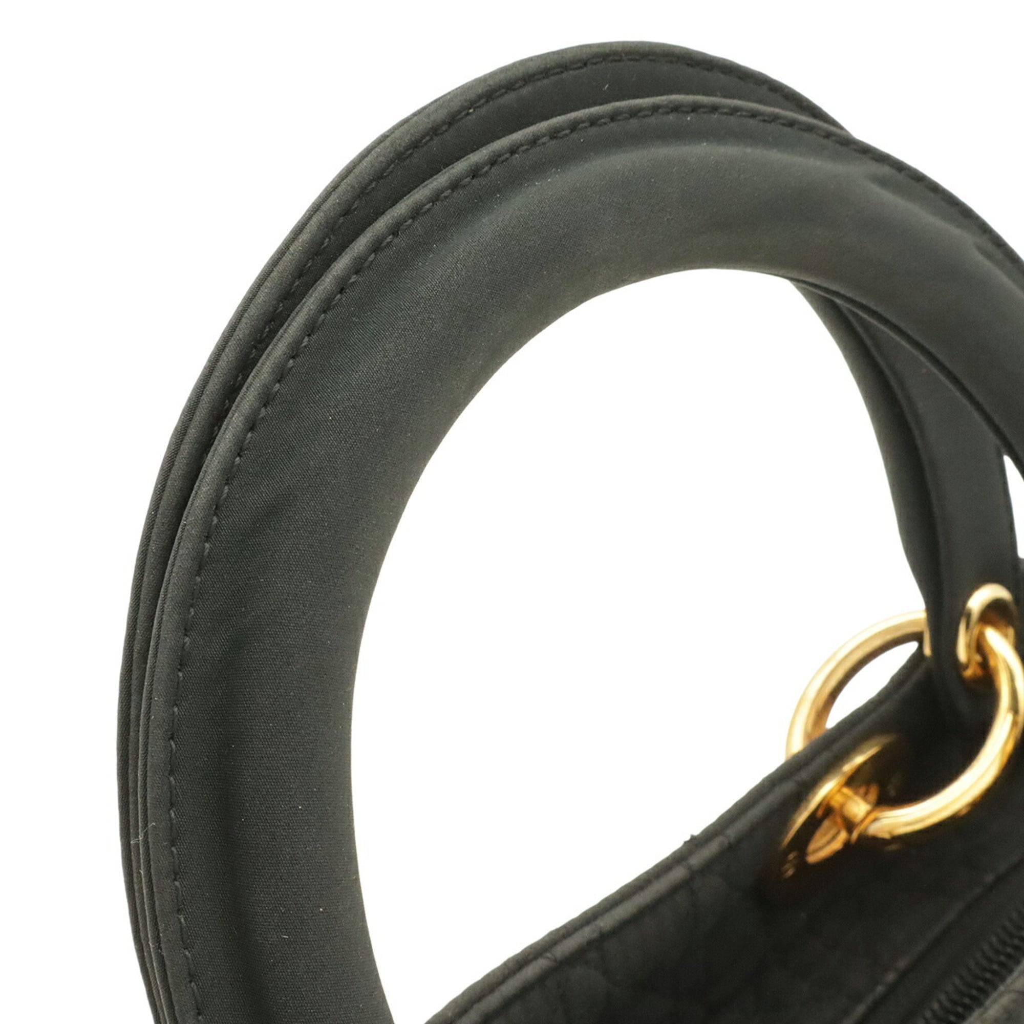 Christian Dior Lady Dior Black Nylon Leather Handbag Tote Bag (Pre-Owned)