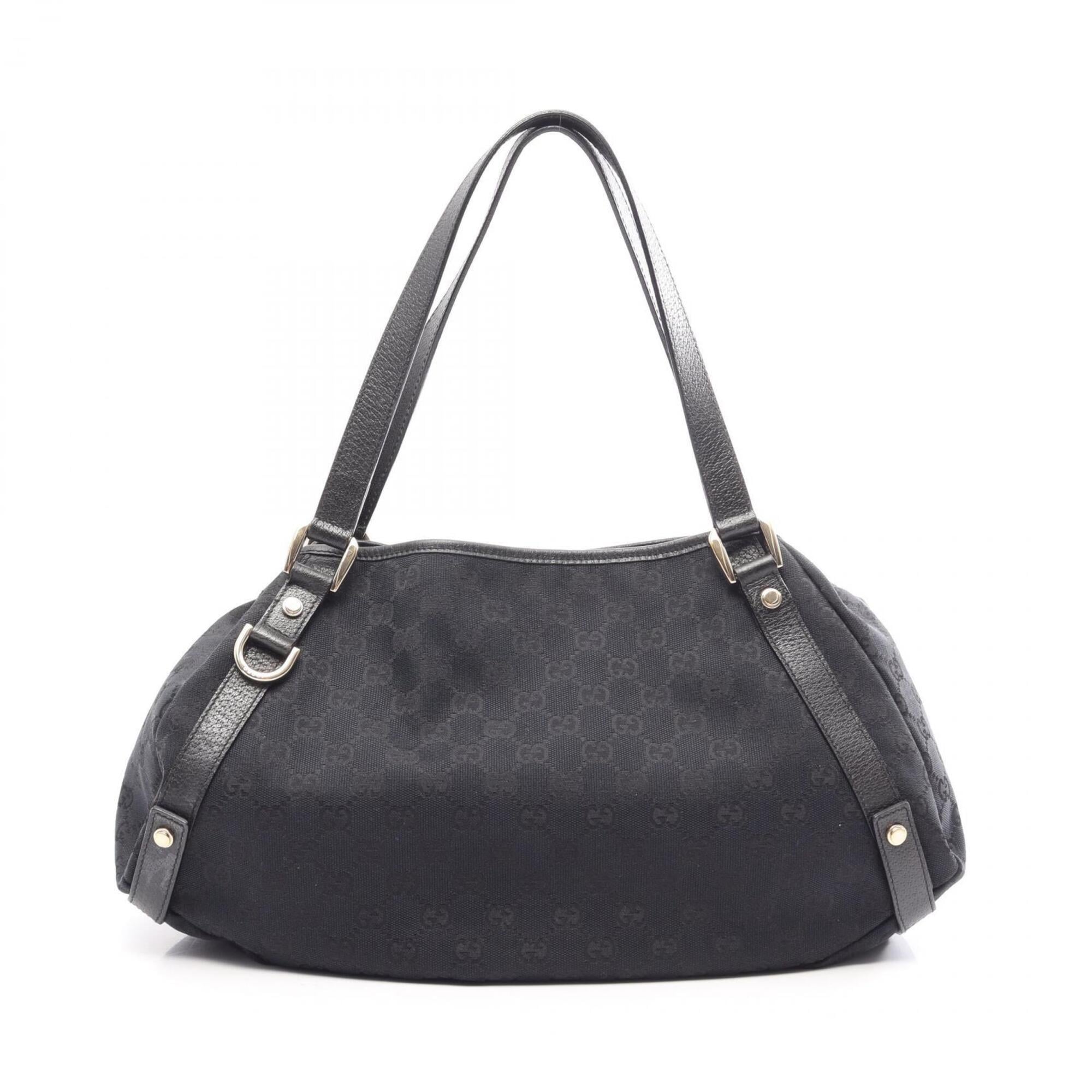 Gucci Black Gg Canvas Leather Handbag Shoulder Bag (Pre-Owned)