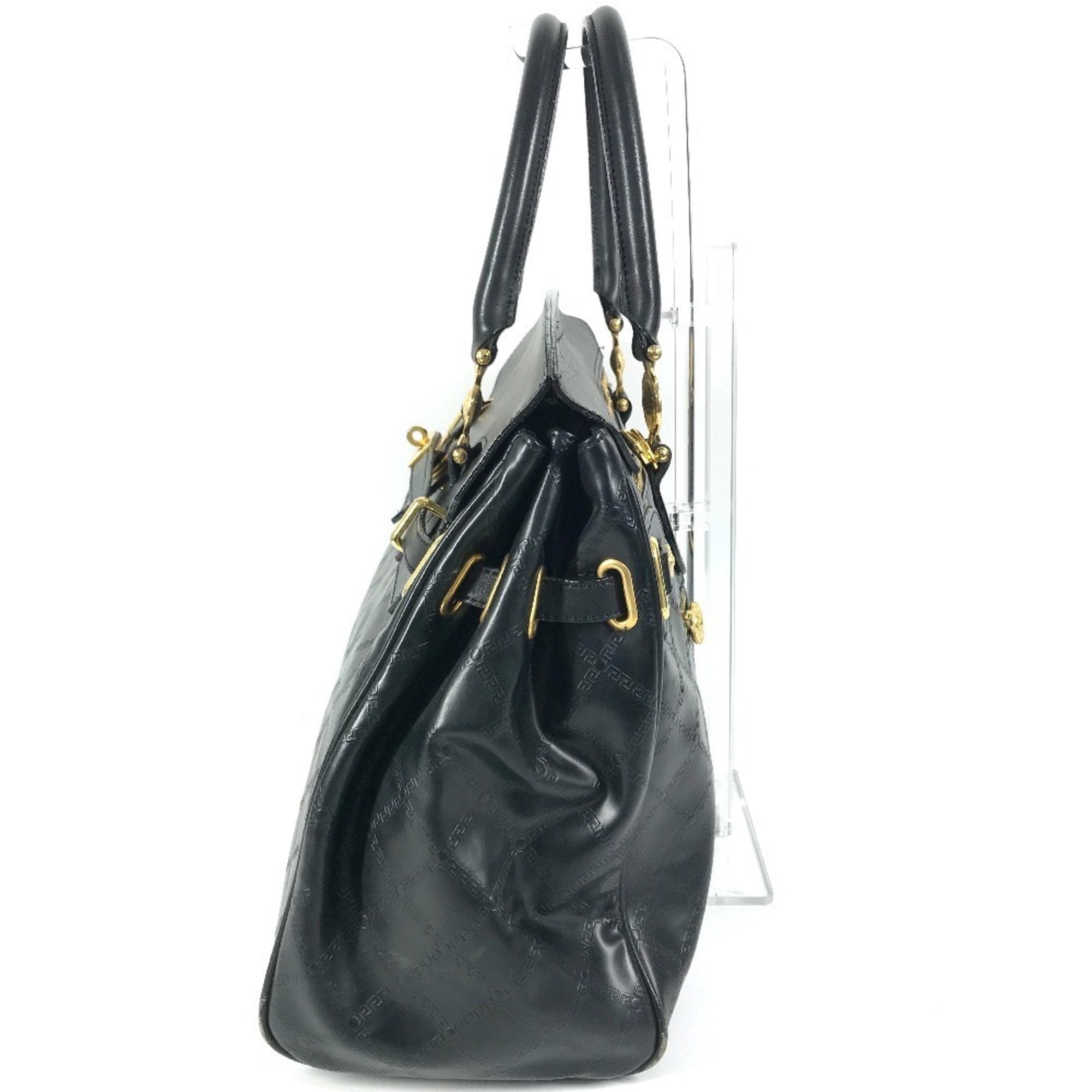Versace Black Leather Handbag Shoulder Bag Tote Bag (Pre-Owned)