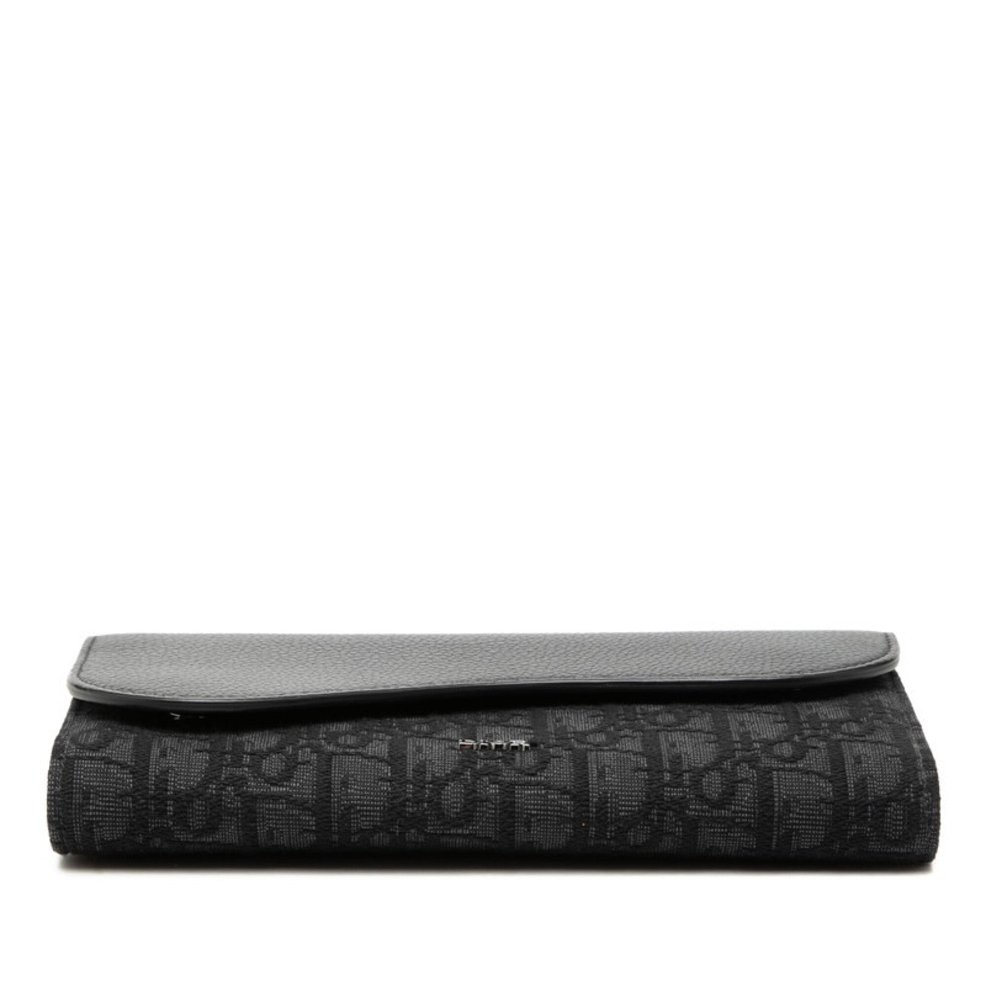 Christian Dior Black Canvas Leather Long Wallet (Bi-Fold) (Pre-Owned)