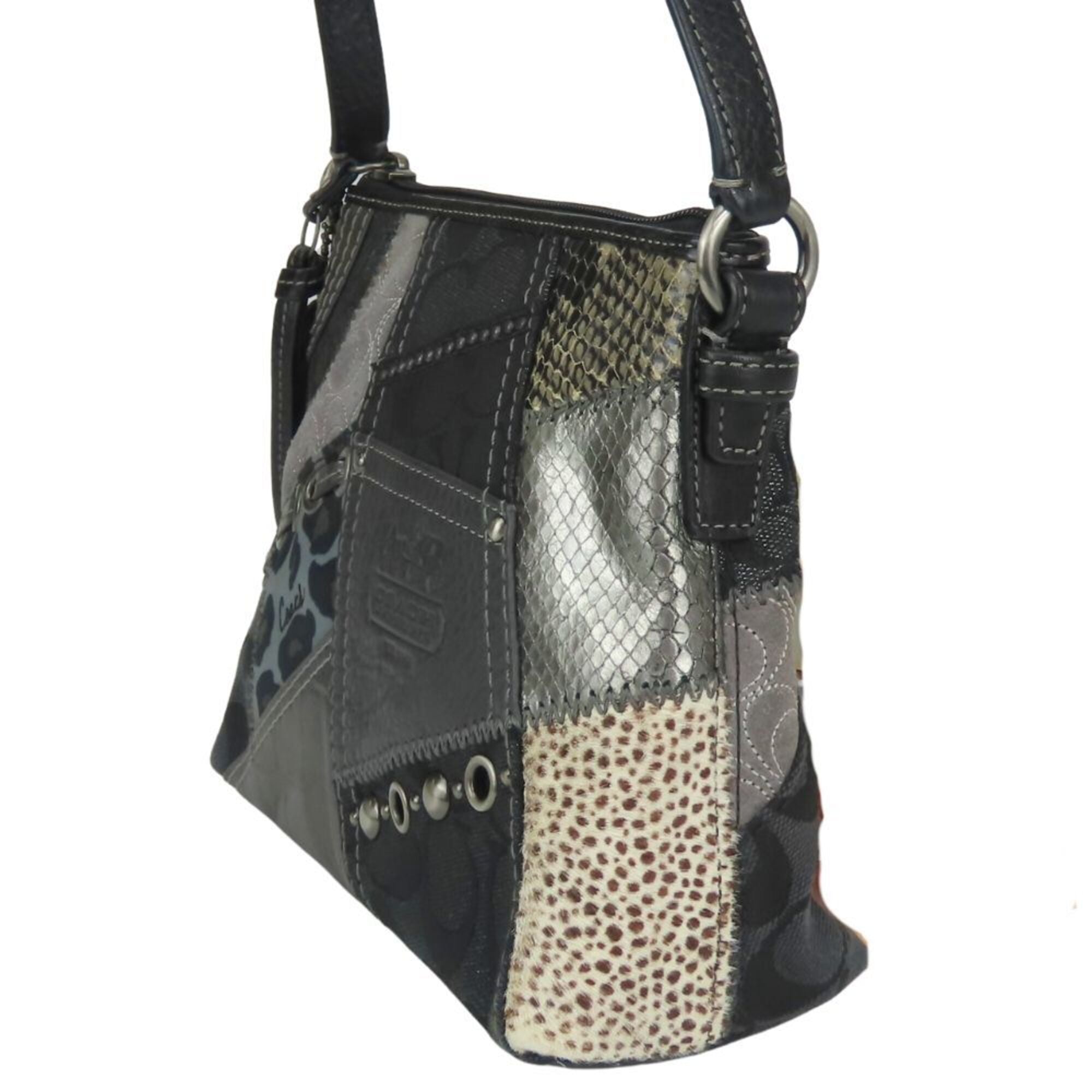 Coach Black Gray Canvas Leather Handbag (Pre-Owned)
