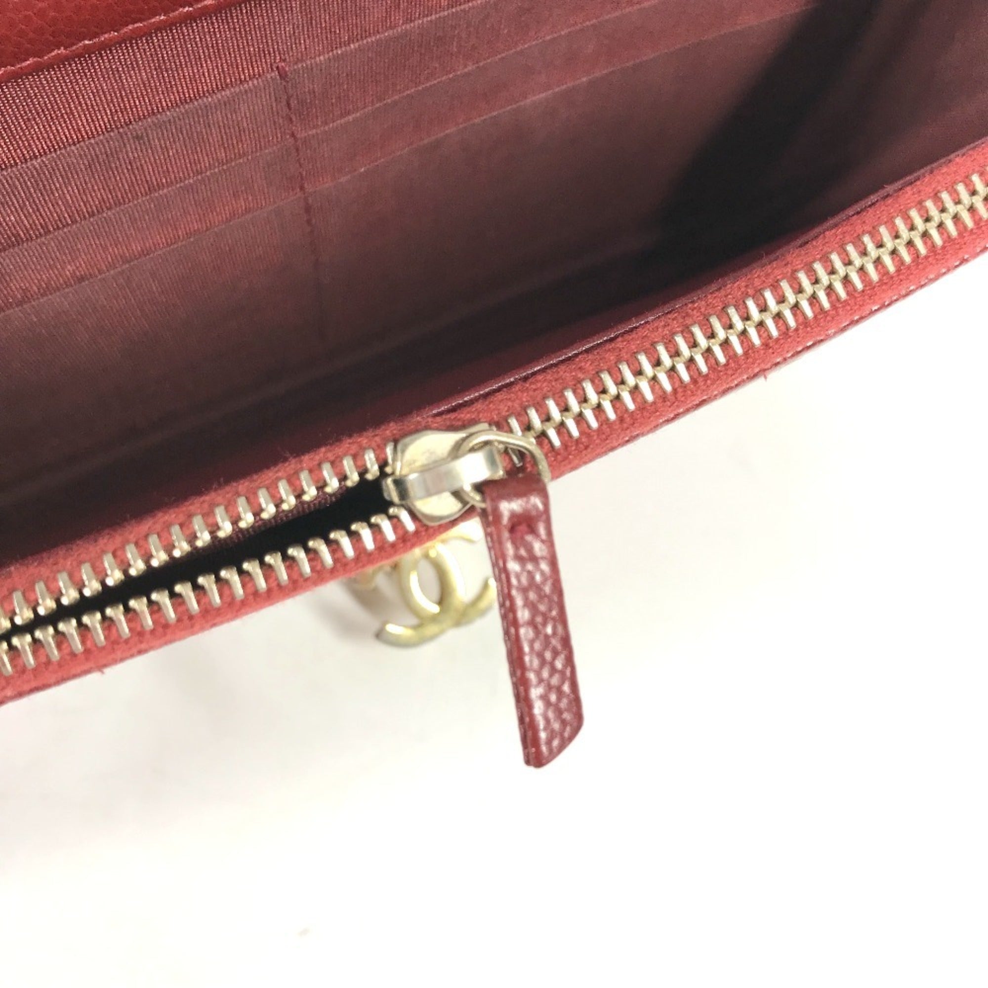 Chanel Red Color Grained Calfskin Chain/Shoulder Wallet (Pre-Owned)