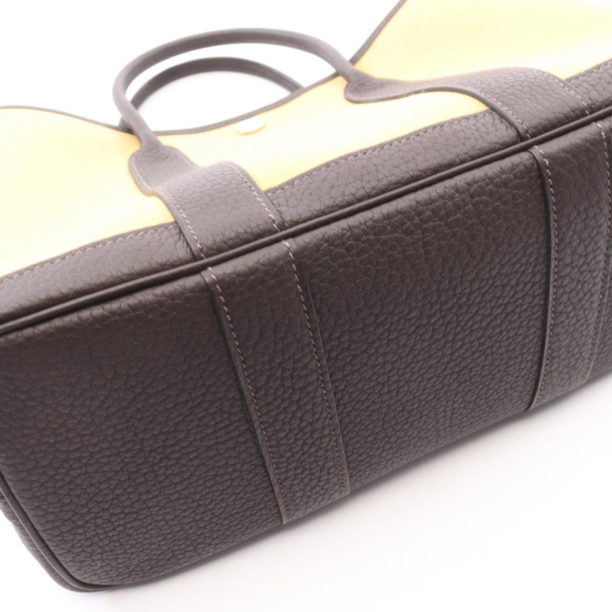 Hermes Brown Ebene Yellow Canvas Leather Handbag Tote Bag (Pre-Owned)