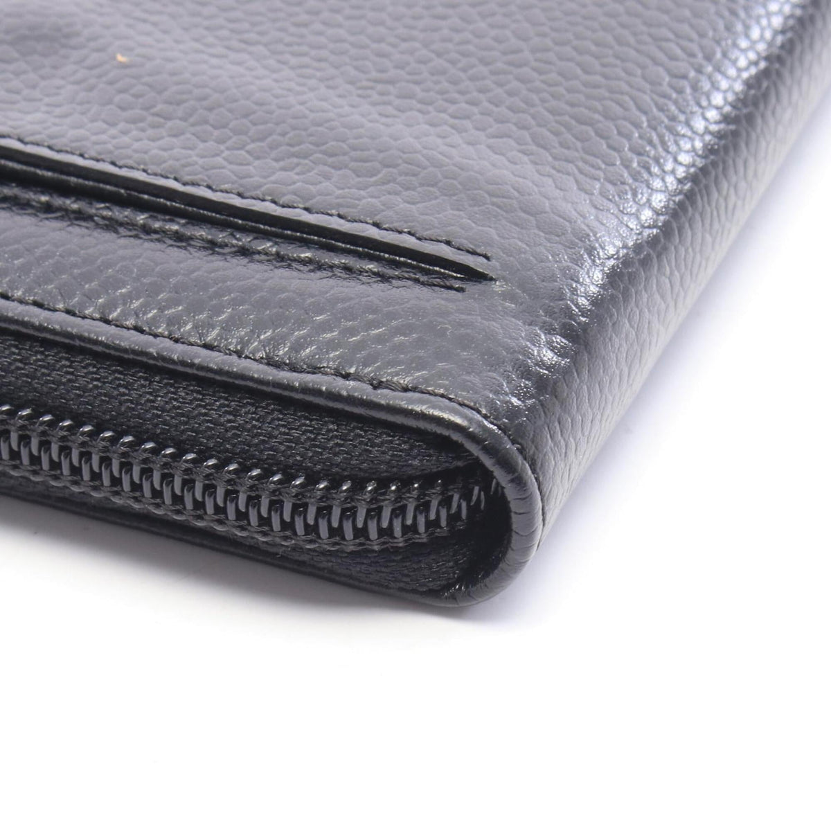 Chanel Black Grained Calfskin Long Wallet (Bi-Fold) (Pre-Owned)