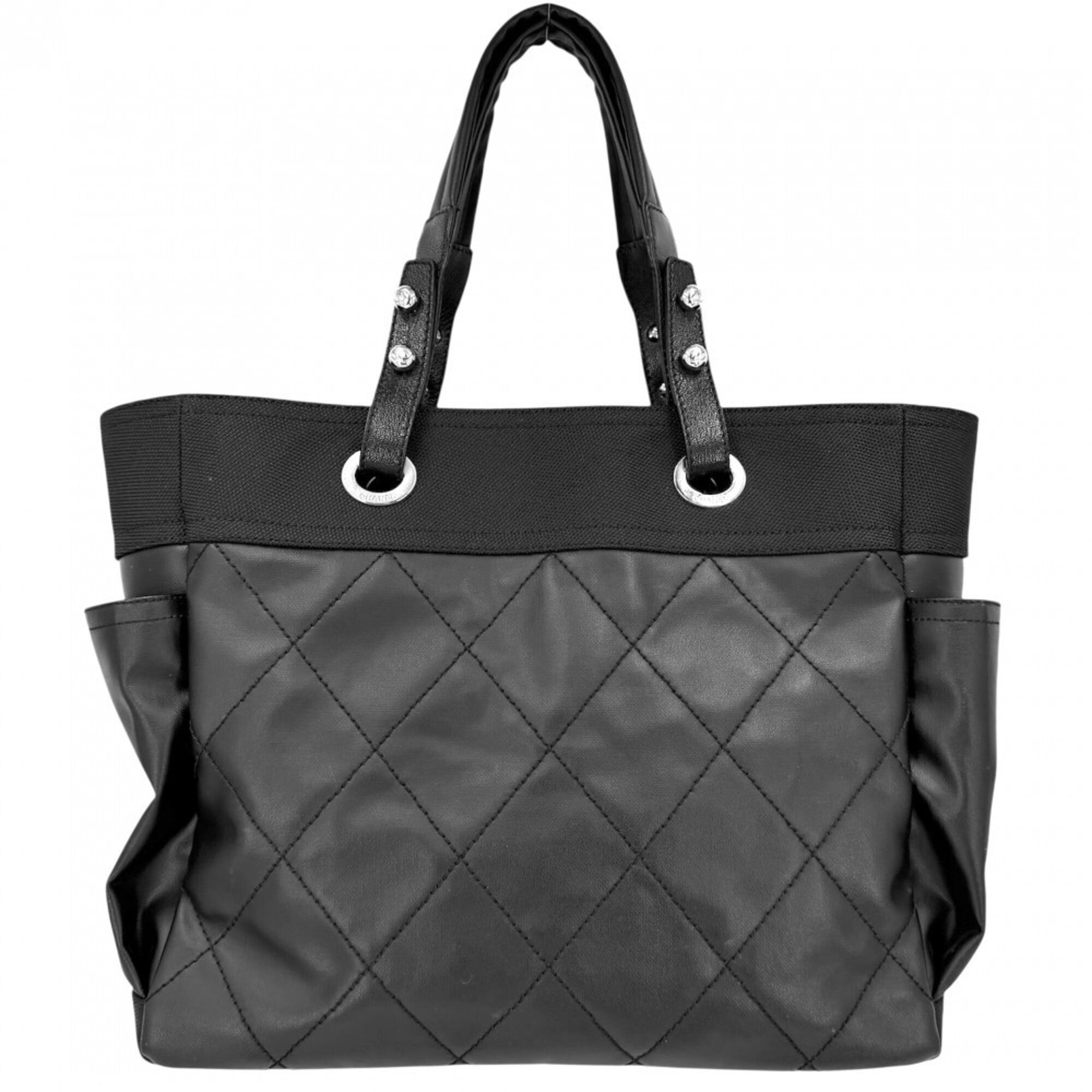 Chanel Black Coated Canvas Leather Handbag Tote Bag (Pre-Owned)
