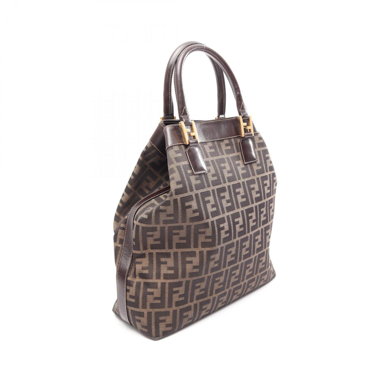 Fendi Black Brown Canvas Leather Handbag Tote Bag (Pre-Owned)