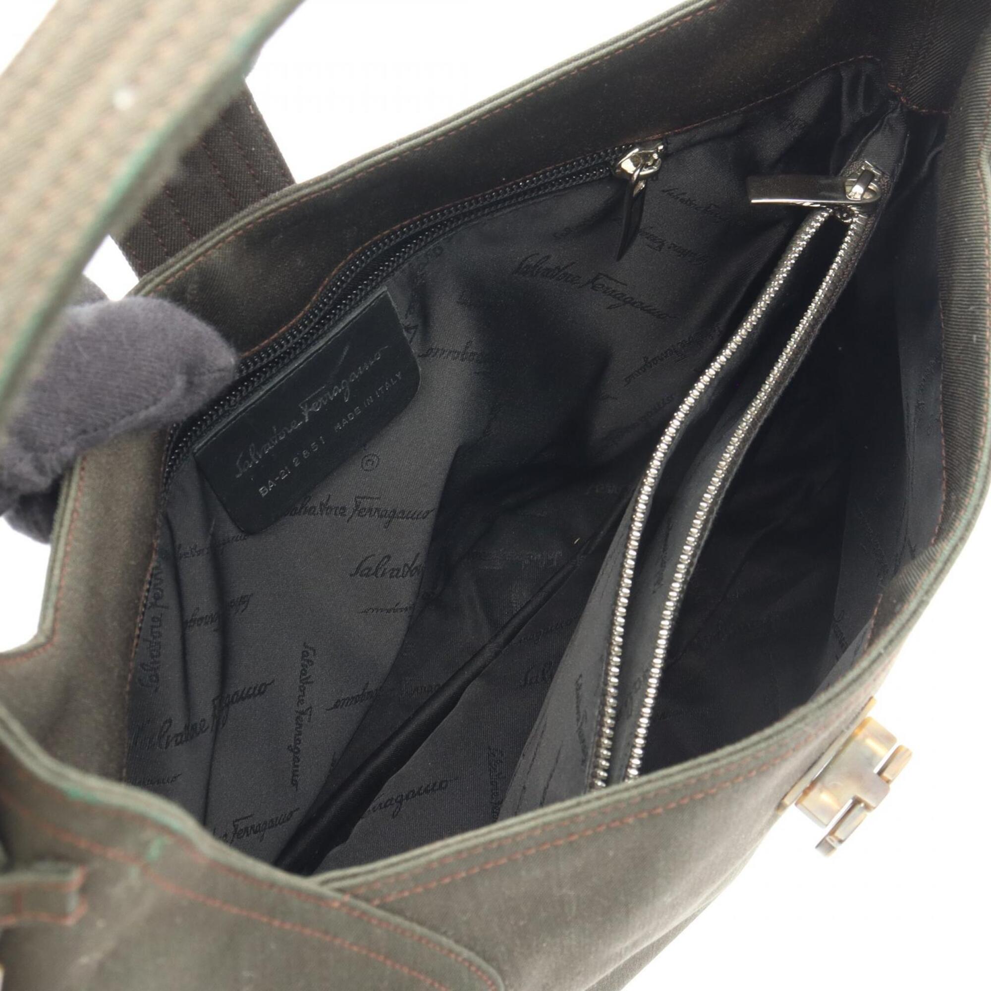 Salvatore Ferragamo Green Canvas Handbag Shoulder Bag (Pre-Owned)