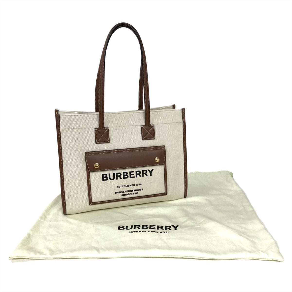Burberry Beige Cotton Leather Linen Tote Bag (Pre-Owned)