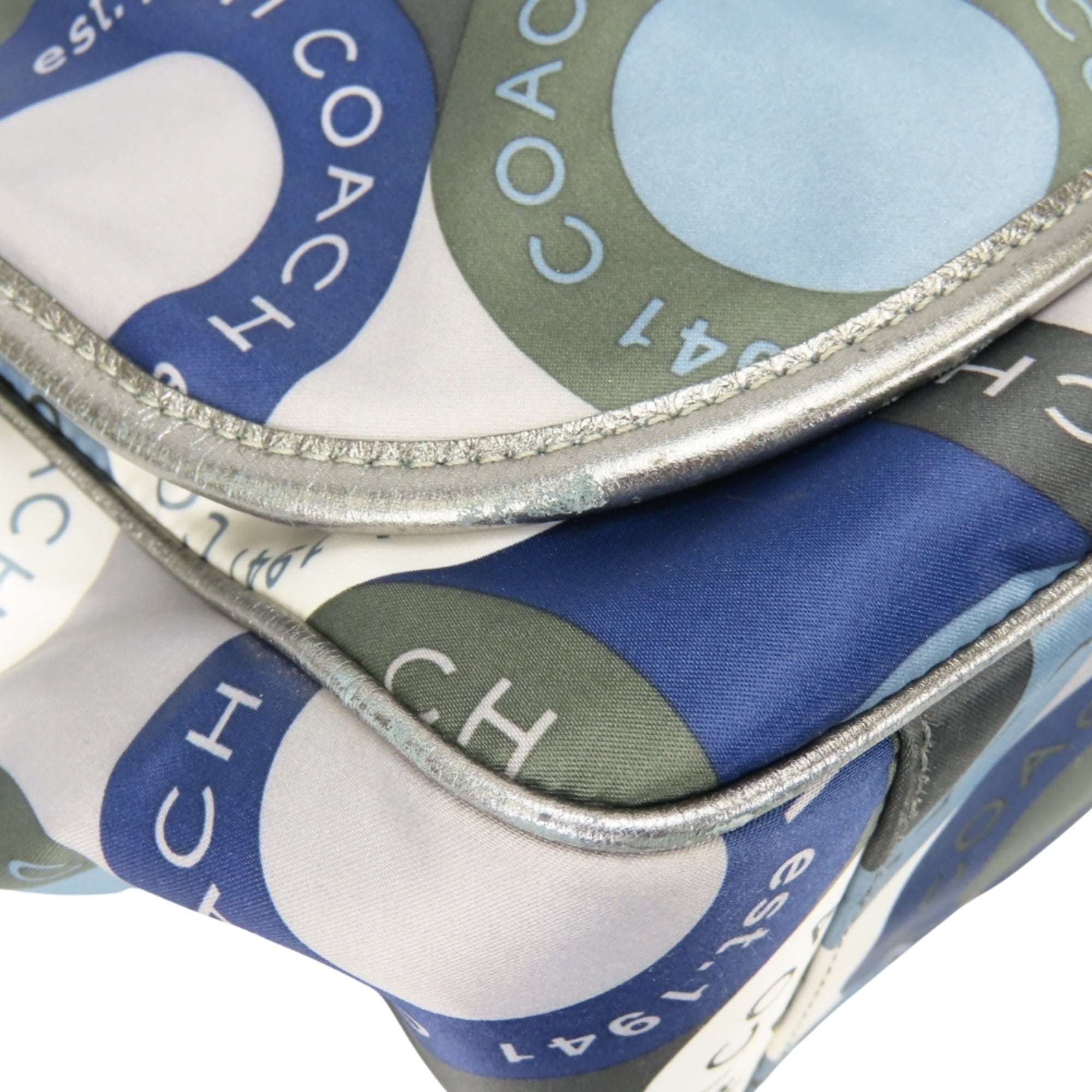 Coach Blue Gray Multi-Color Silver Nylon Leather Shoulder Bag (Pre-Owned)