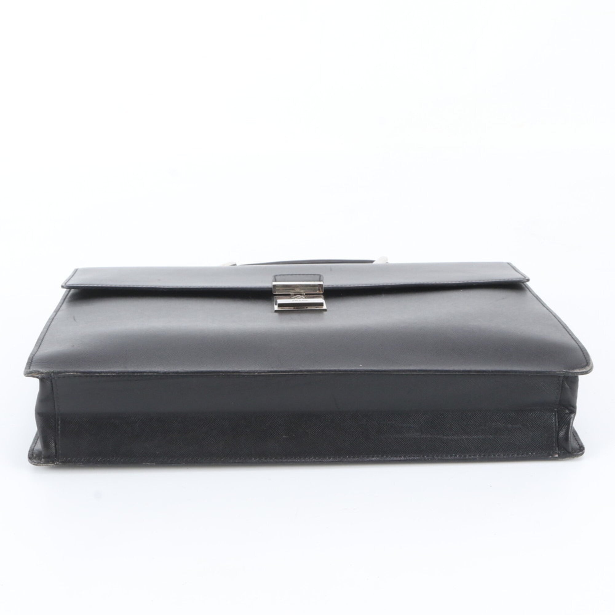 Prada Saffiano Black Leather Briefcase Tote Bag (Pre-Owned)