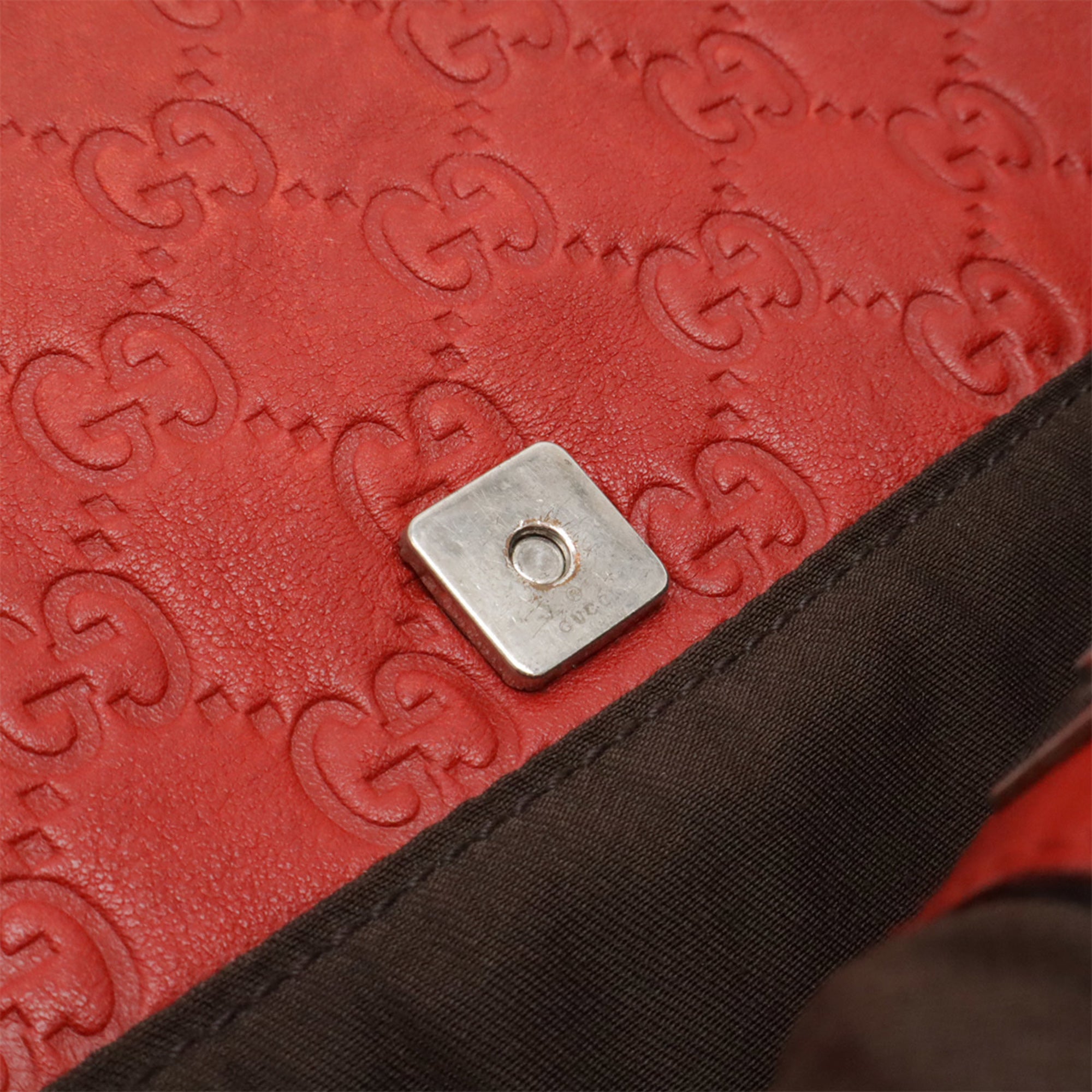 Gucci Red Color Leather Canvas Messenger Bag Shoulder Bag (Pre-Owned)
