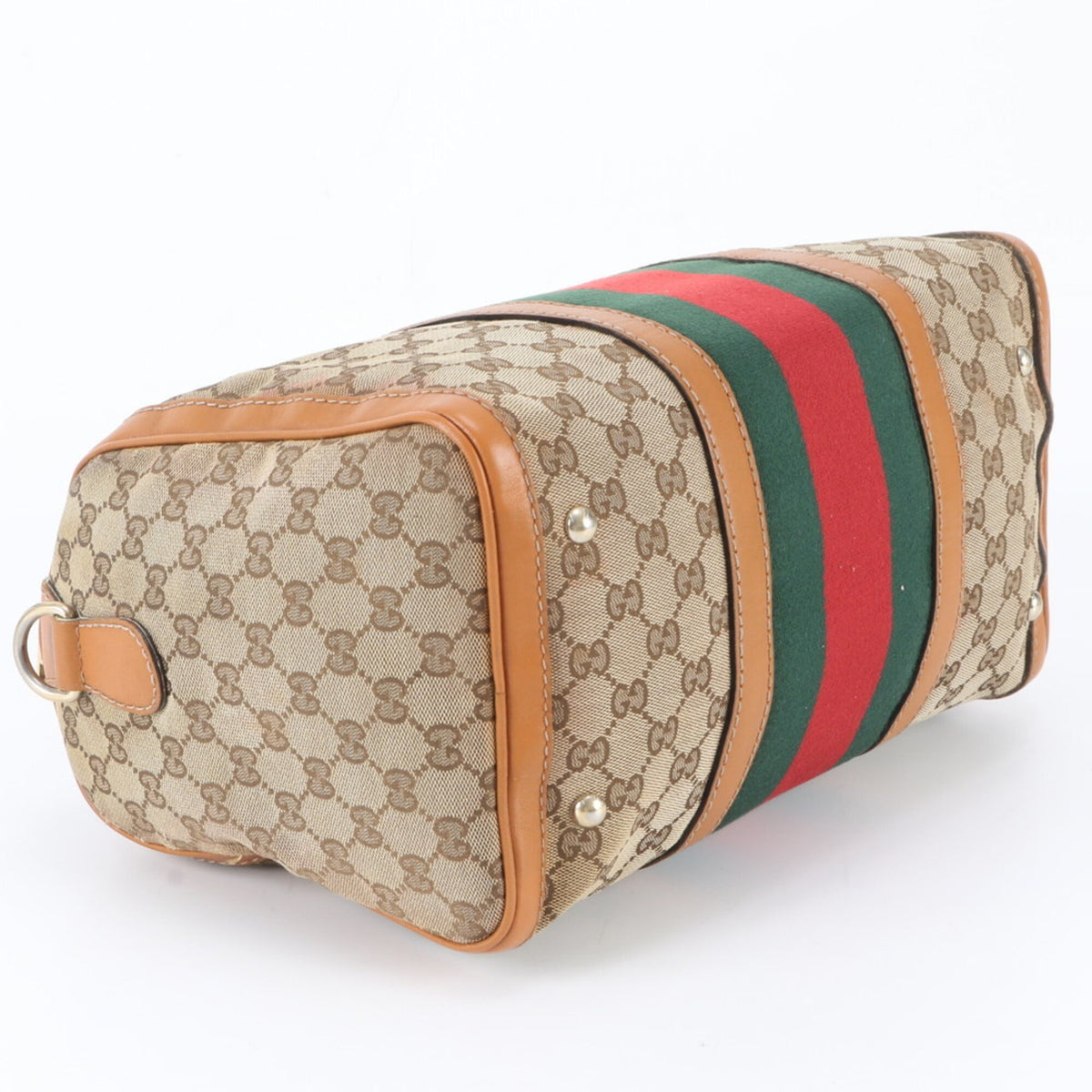 Gucci Brown Leather Canvas Boston Bag Handbag Tote Bag (Pre-Owned)