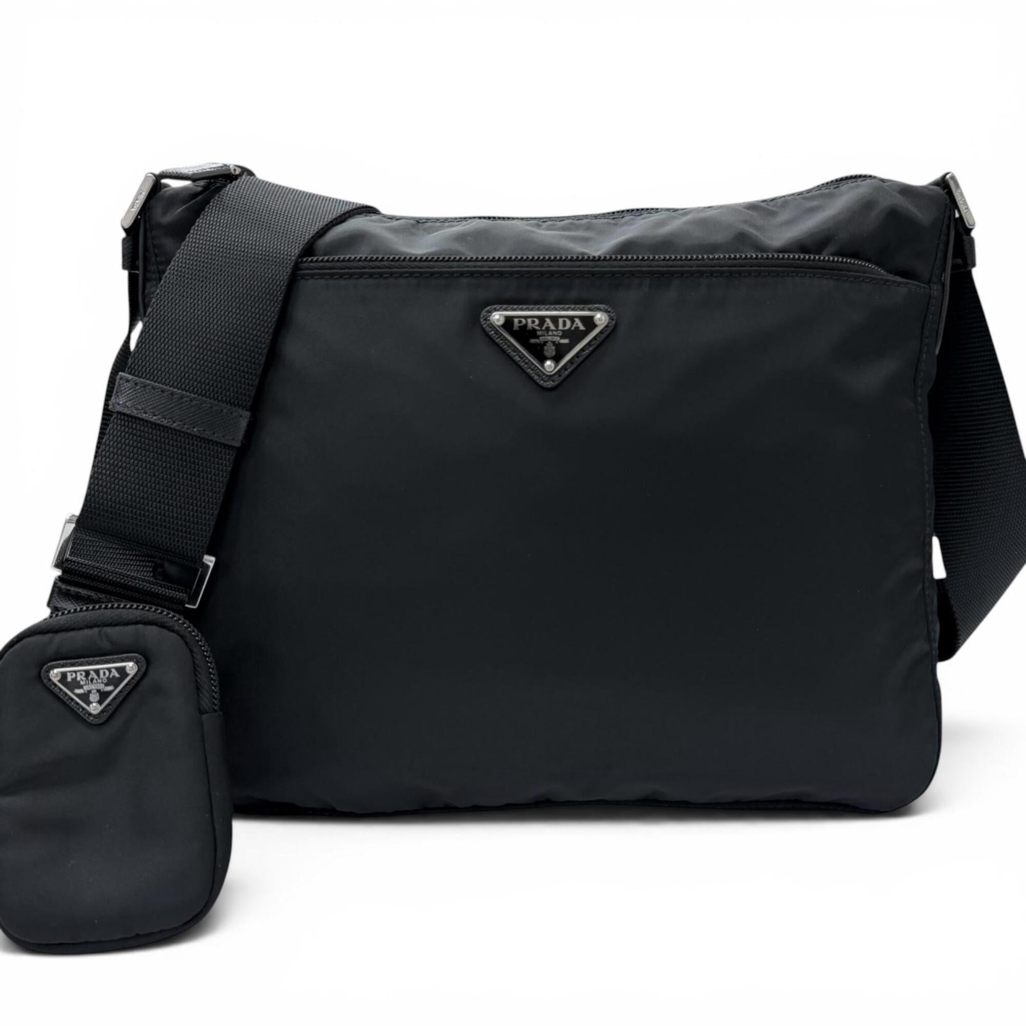 Prada Black Nylon Leather Pouch Shoulder Bag (Pre-Owned)