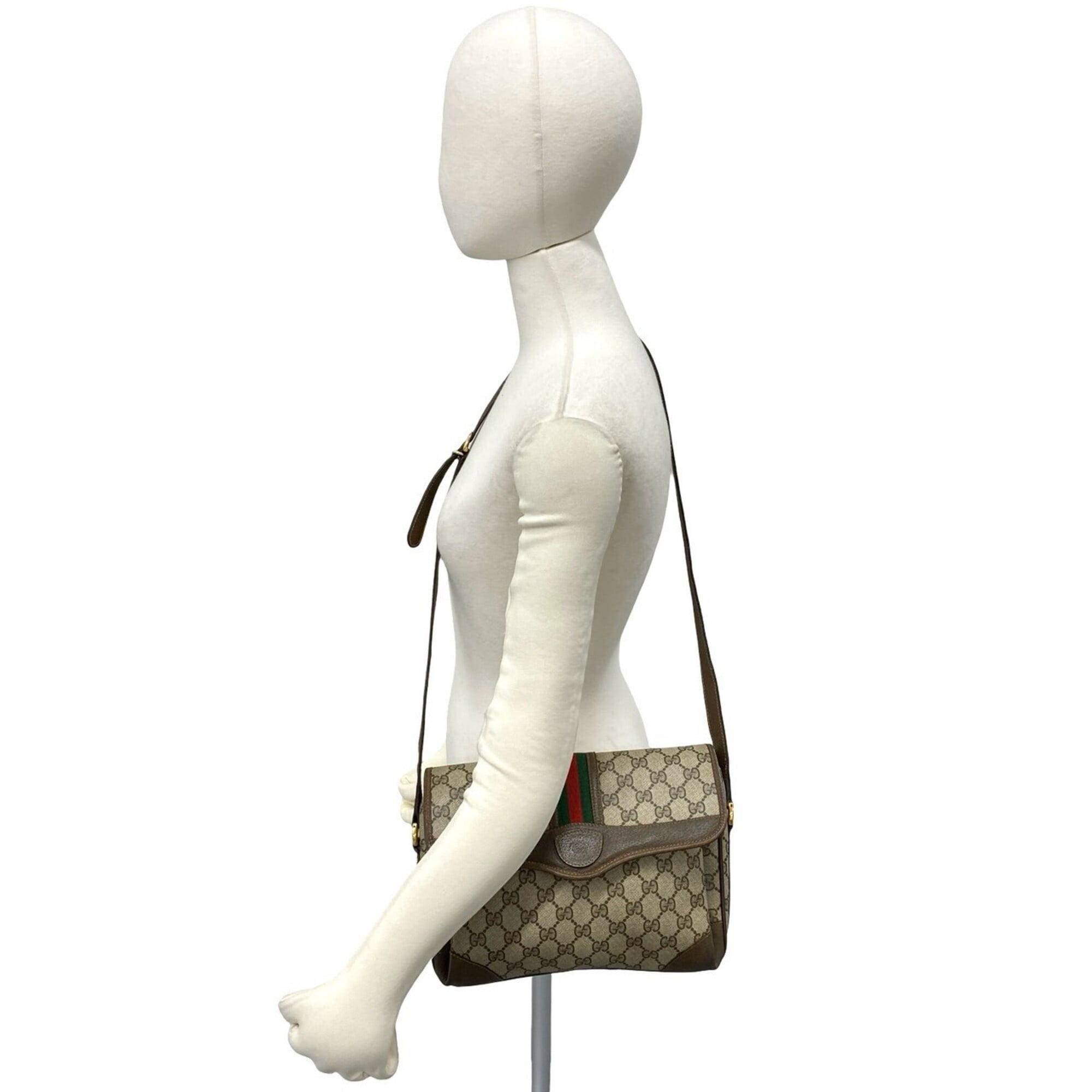 Gucci Brown Green Red Color Leather Pvc Pochette Shoulder Bag (Pre-Owned)