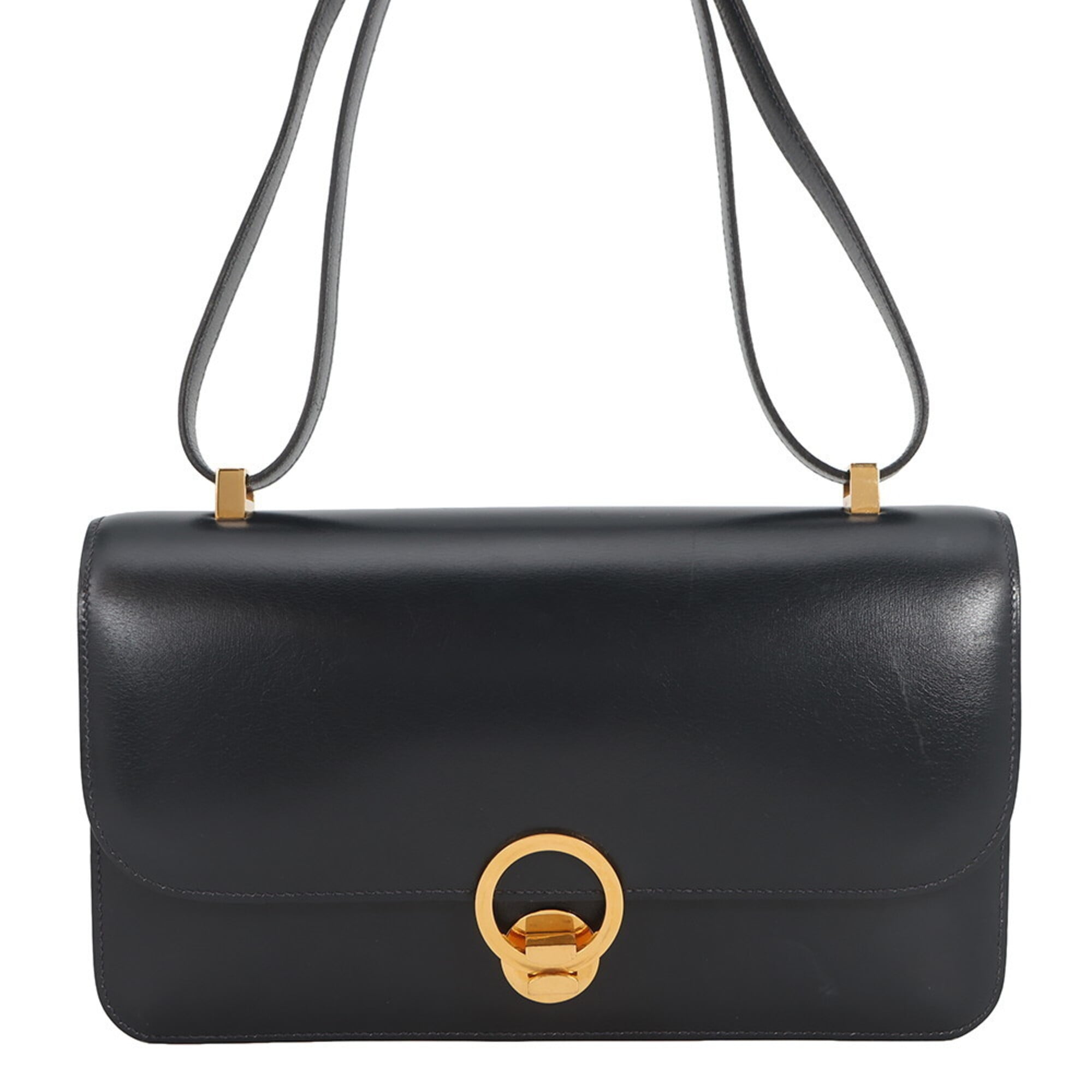 Hermes Navy Box Calf Leather Handbag Shoulder Bag (Pre-Owned)