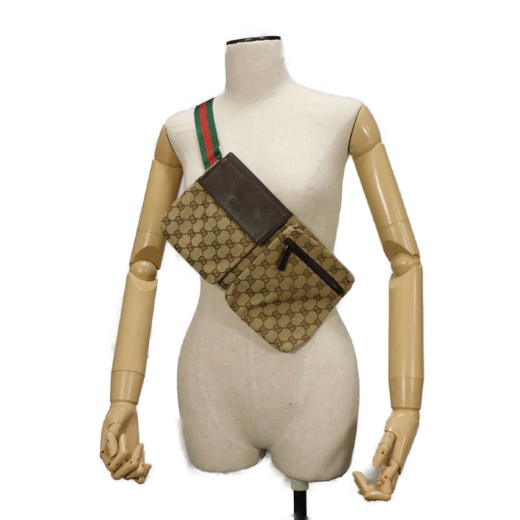 Gucci Beige Gg Canvas Leather Fanny Pack Shoulder Bag Sling Bag (Pre-Owned)