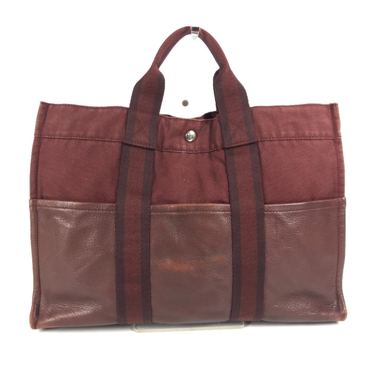 Hermes Red Color Wine Canvas Leather Handbag Tote Bag (Pre-Owned)