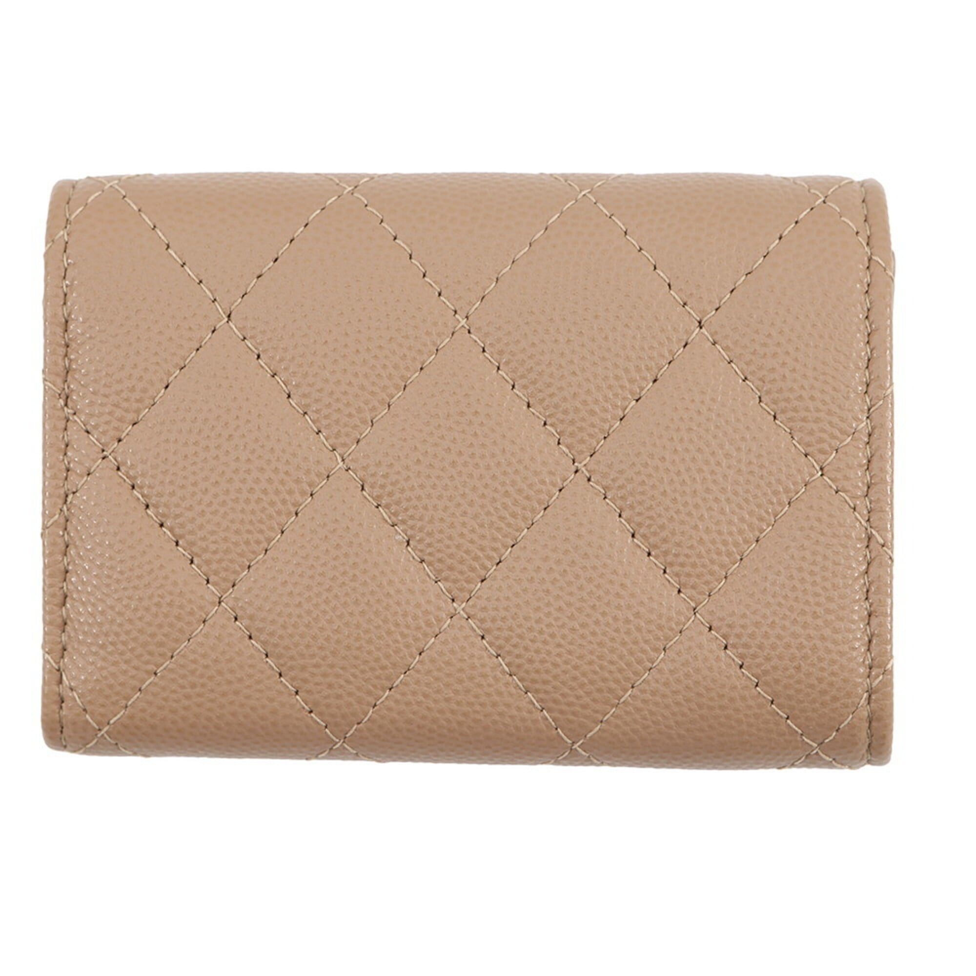 Chanel Matelasse Beige Grained Calfskin Wallet (Tri-Fold) (Pre-Owned)