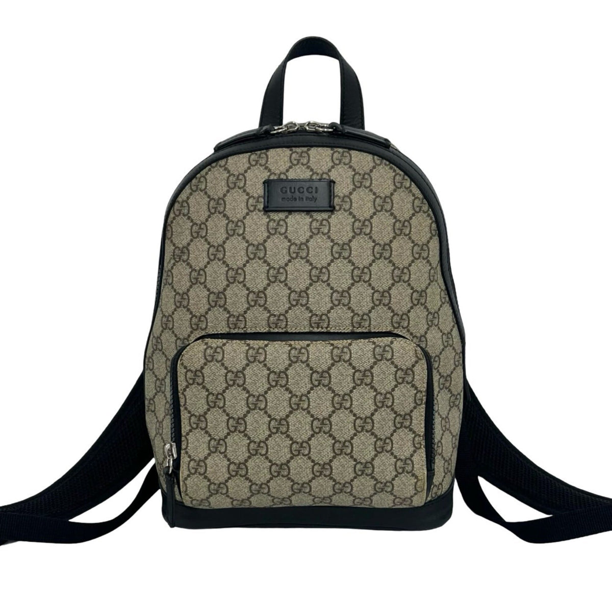 Gucci Beige Black Leather Elastane Backpack (Pre-Owned)