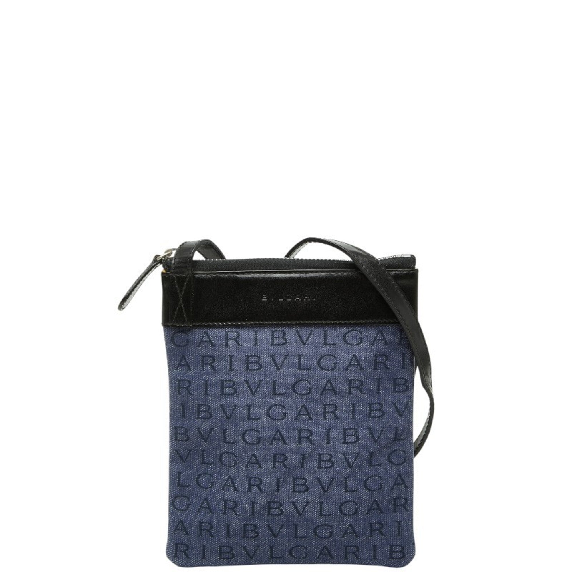 Bvlgari Black Blue Canvas Leather Pochette Shoulder Bag (Pre-Owned)