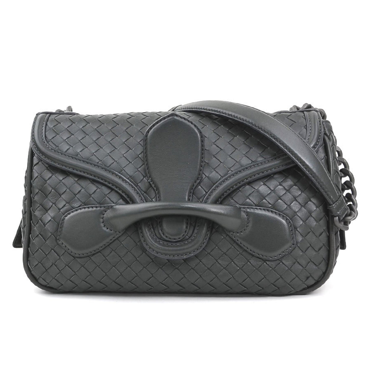 Bottega Veneta Charcoal Gray Leather Shoulder Bag (Pre-Owned)