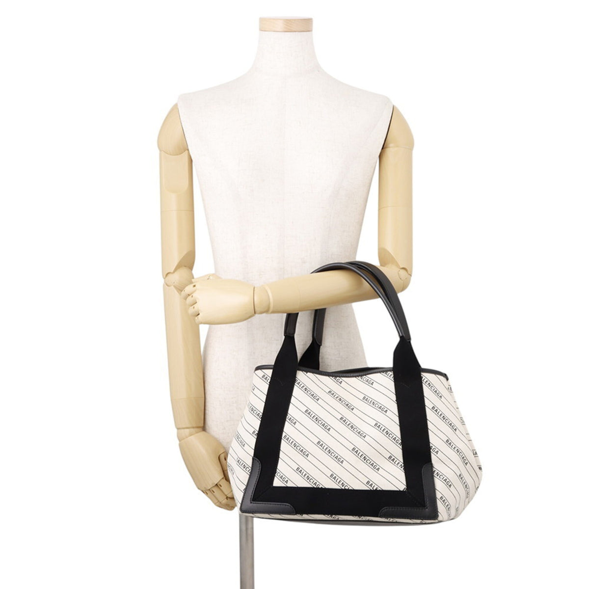 Balenciaga Black White Canvas Leather Handbag Tote Bag (Pre-Owned)