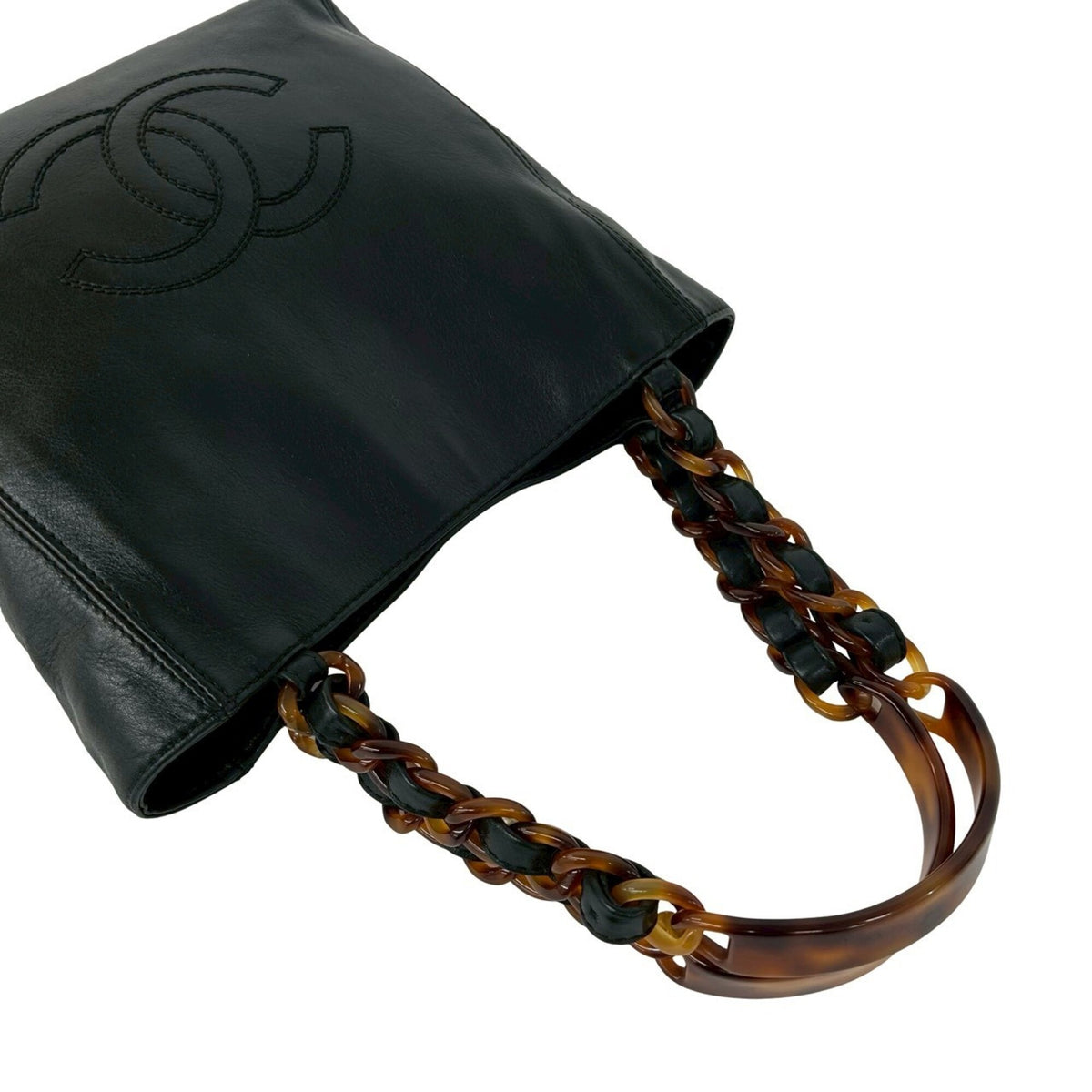 Chanel Black Brown Leather Plastic Handbag (Pre-Owned)