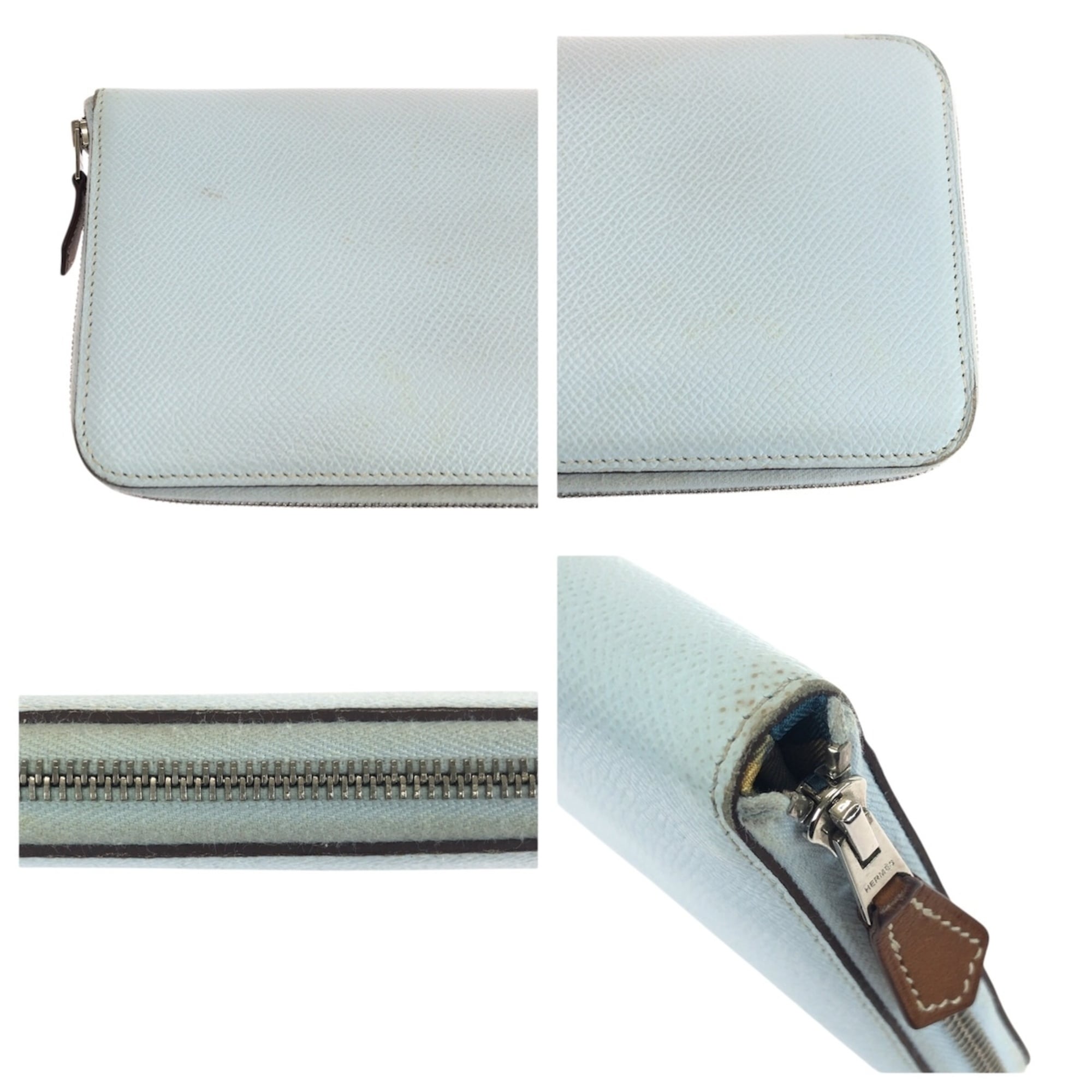 Hermes Light Blue Silk Epsom Leather Long Wallet (Bi-Fold) (Pre-Owned)