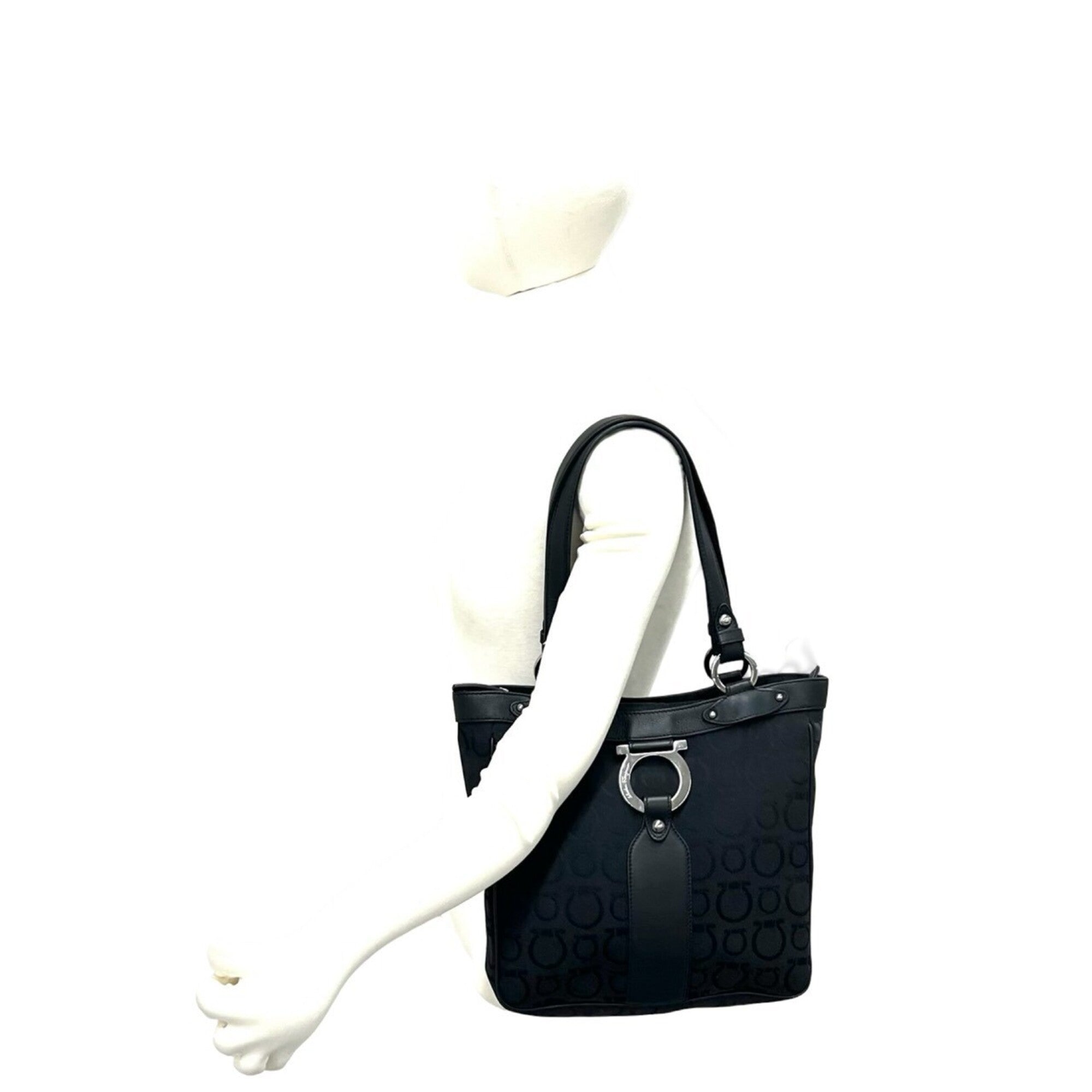 Salvatore Ferragamo Black Canvas Leather Handbag (Pre-Owned)