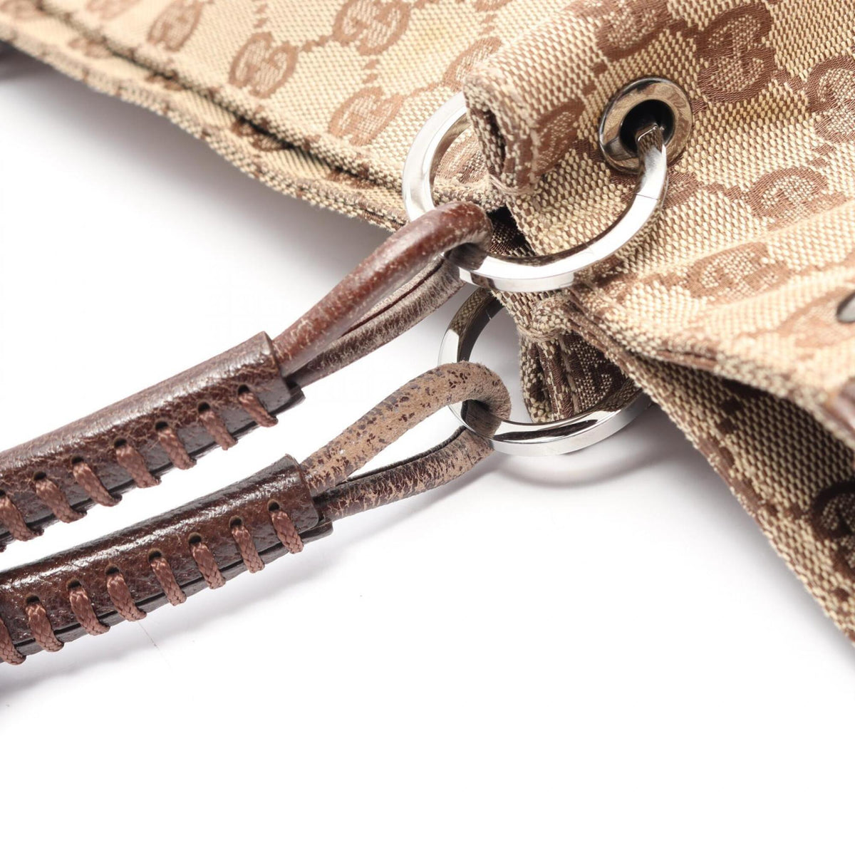 Gucci Beige Brown Gg Canvas Leather Handbag Tote Bag (Pre-Owned)