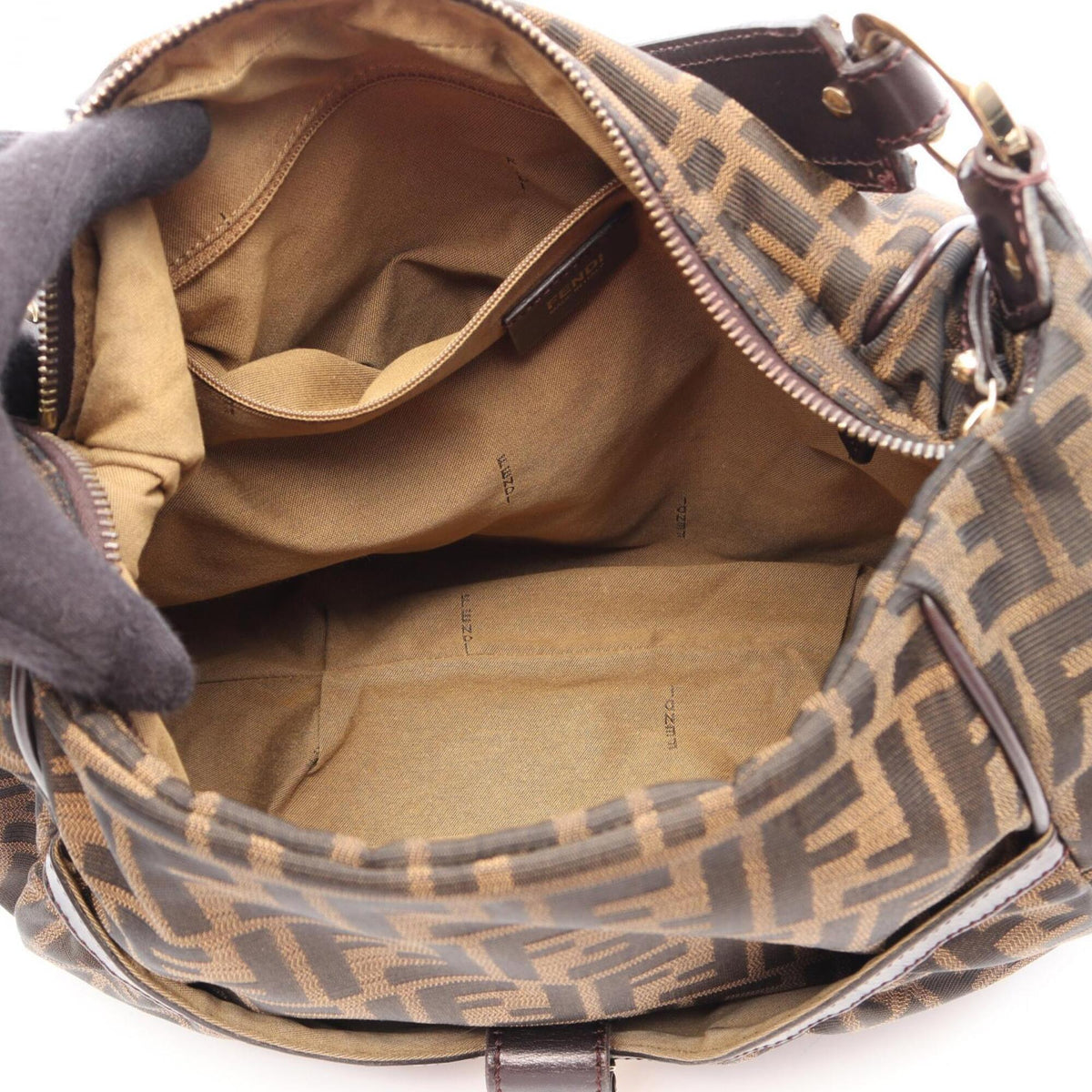 Fendi Black Brown Canvas Leather Handbag Shoulder Bag (Pre-Owned)