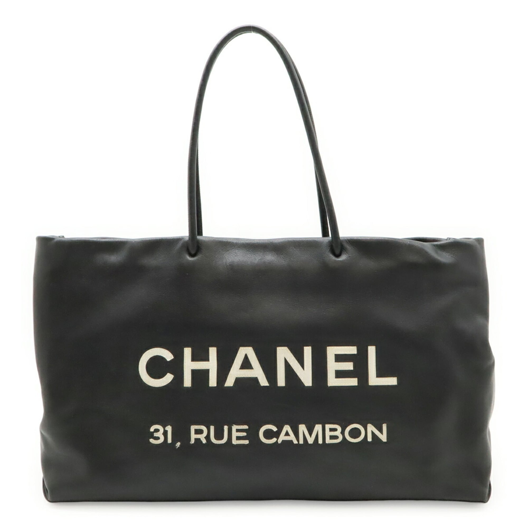 Chanel Black White Leather Shoulder Bag Tote Bag (Pre-Owned)