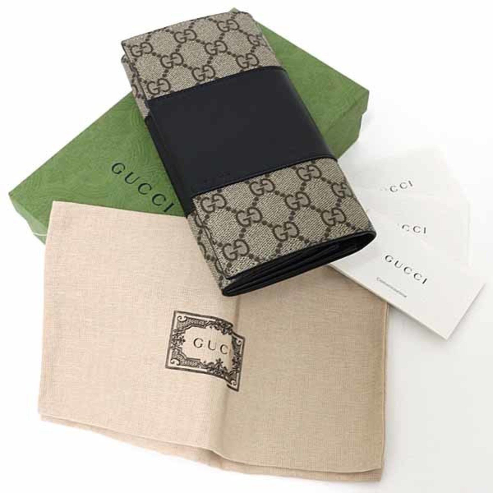 Gucci Beige Black Gg Supreme Leather Long Wallet (Bi-Fold) (Pre-Owned)