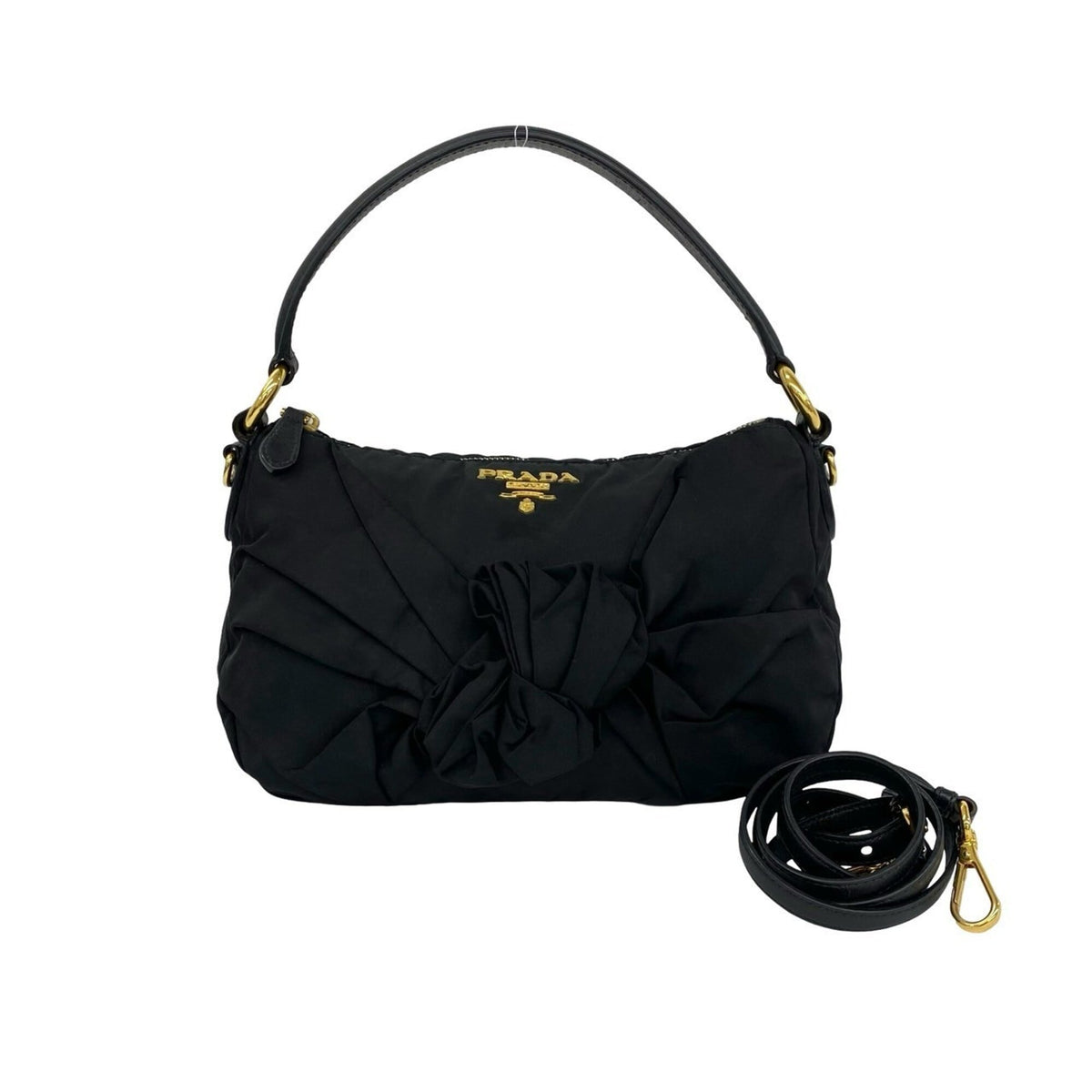 Prada Black Nylon Leather Handbag Shoulder Bag (Pre-Owned)