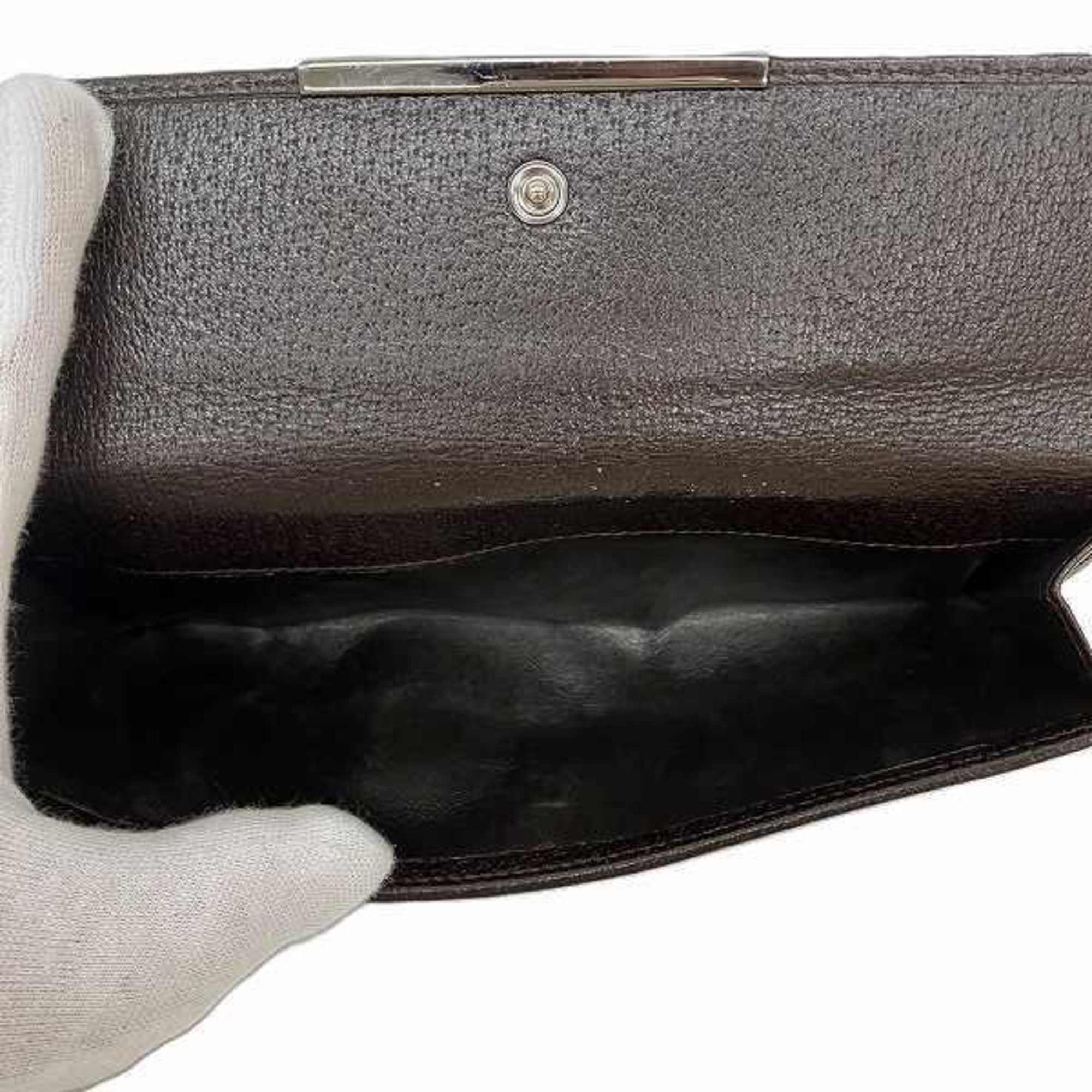 Gucci Beige Brown Canvas Leather Long Wallet (Bi-Fold) (Pre-Owned)