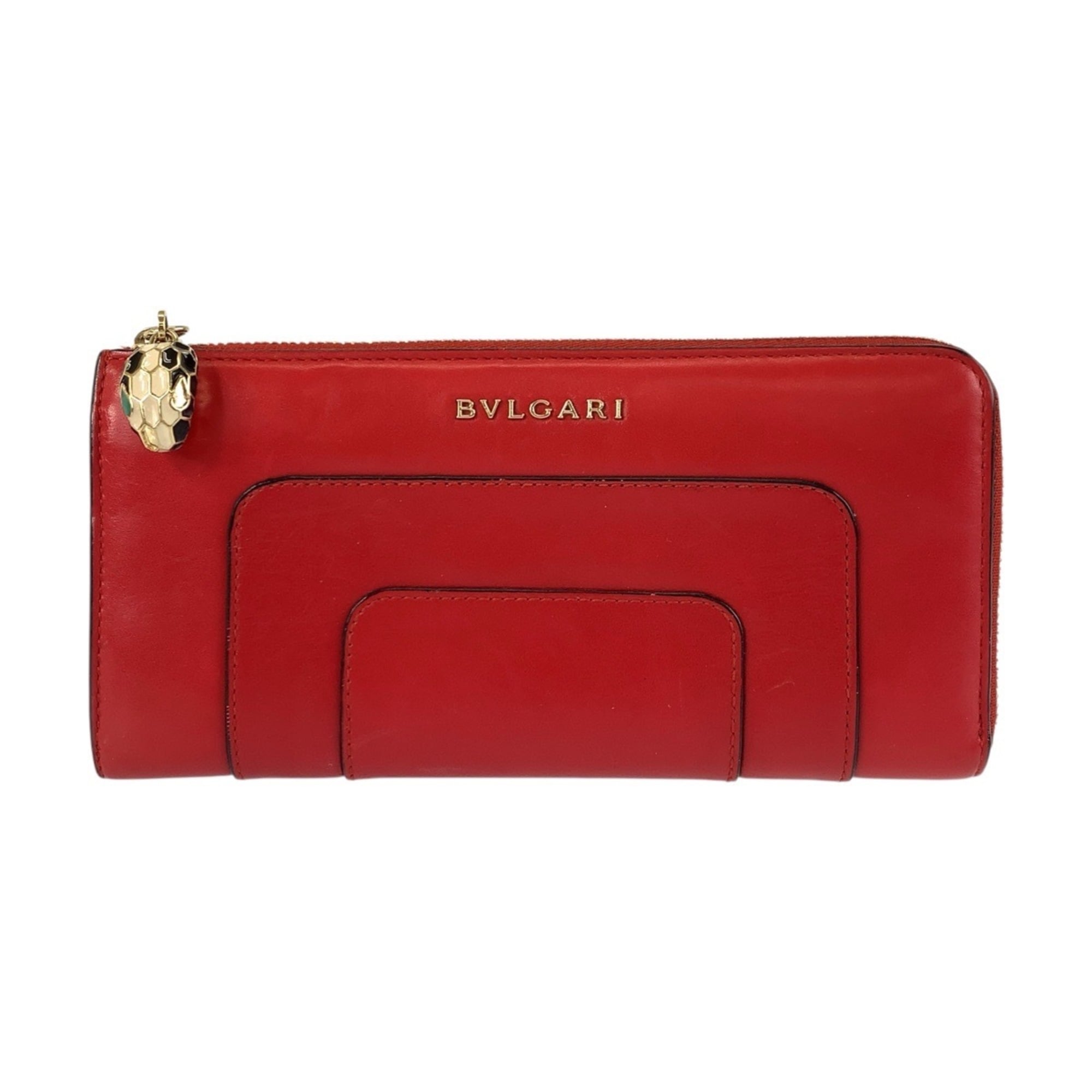 Bvlgari Red Color Leather Coin Purse/Coin Case (Pre-Owned)
