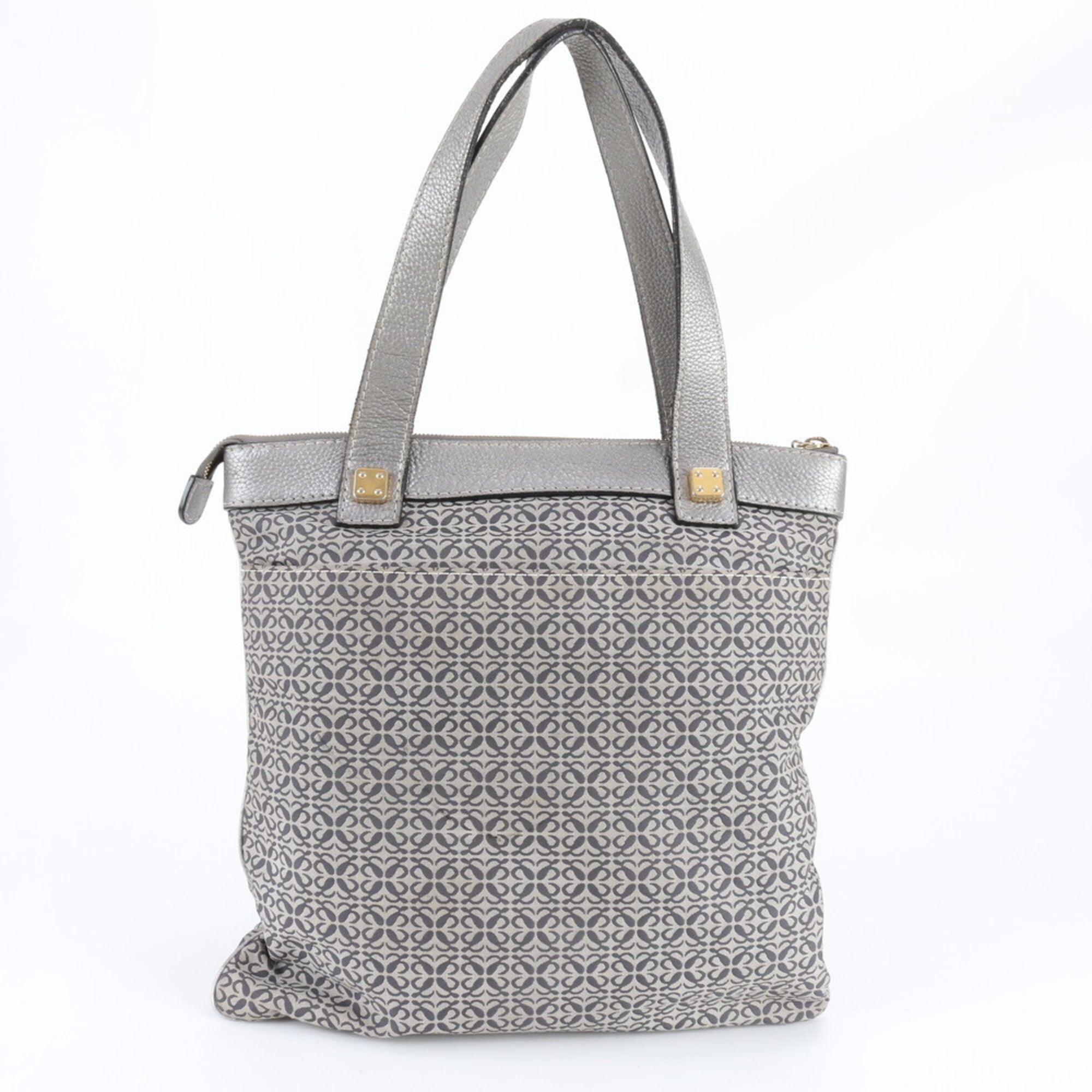 Loewe Silver Leather Canvas Handbag Tote Bag (Pre-Owned)