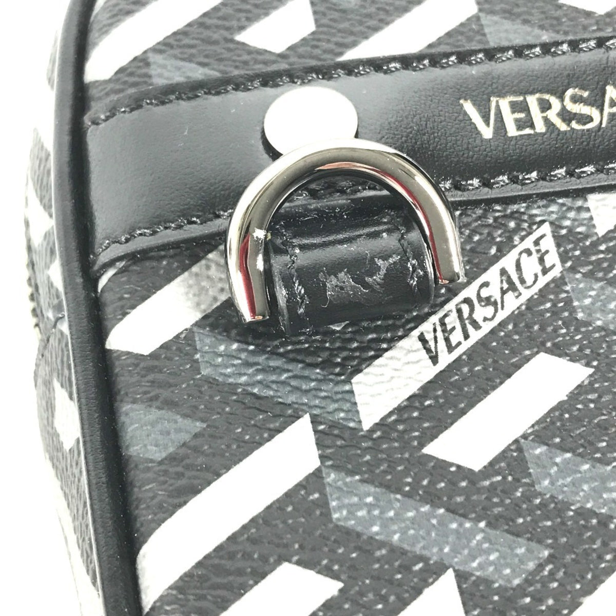 Versace Black Gray Leather Pouch (Pre-Owned)