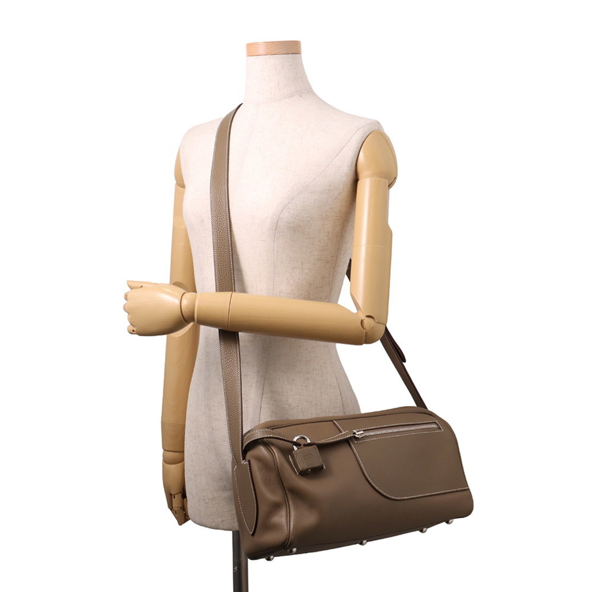 Hermes Etoupe Gray Taurillon Clemence Leather Handbag Shoulder Bag (Pre-Owned)