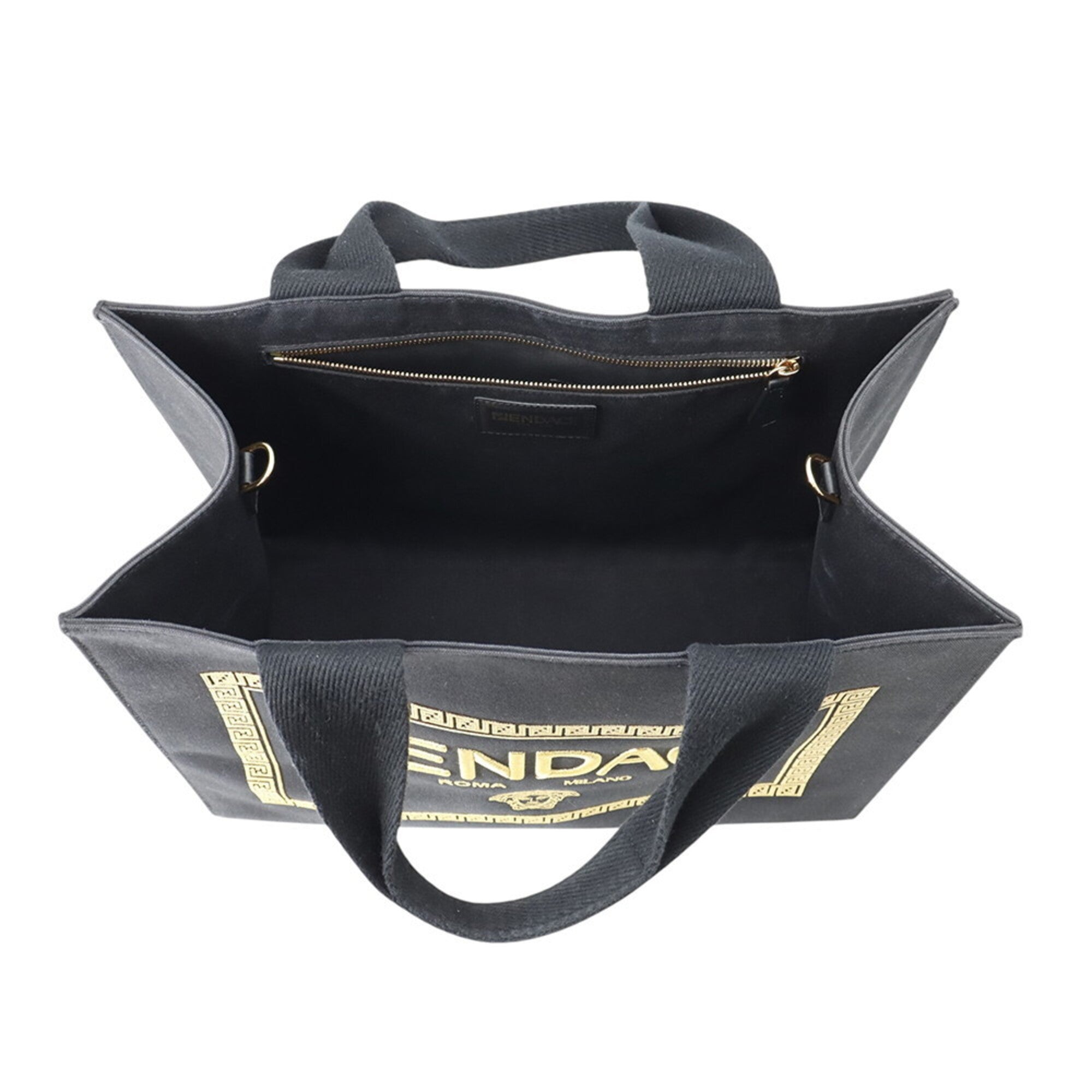 Fendi Black Gold Canvas Handbag Tote Bag (Pre-Owned)