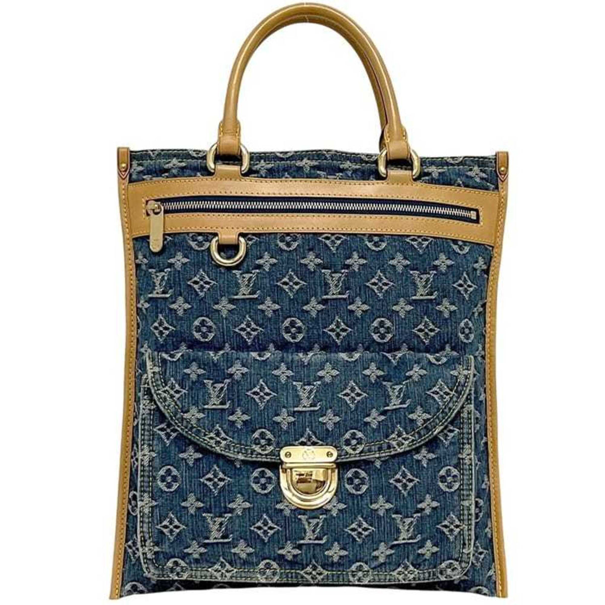 Louis Vuitton Blue Monogram Denim Leather Tote Bag (Pre-Owned)