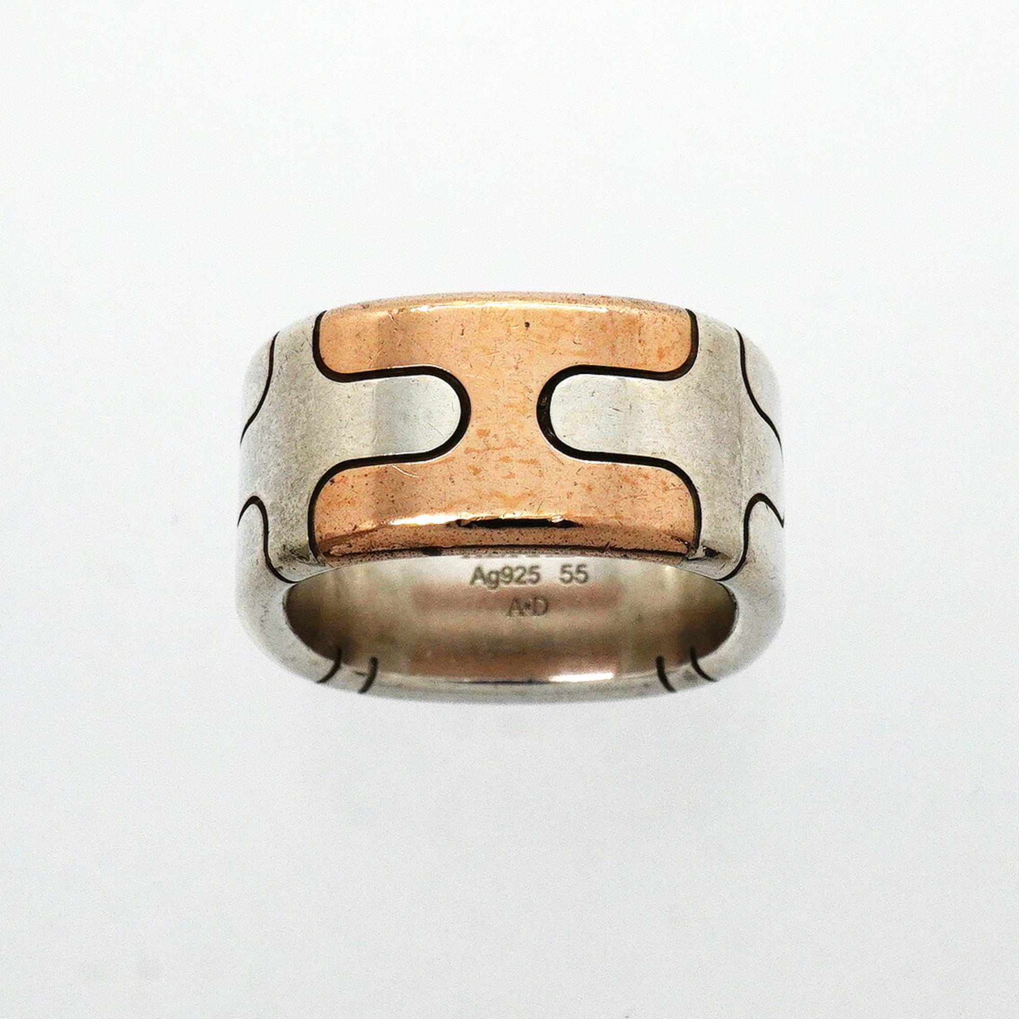Hermes Bronze Silver 925 Band Ring (Pre-Owned)